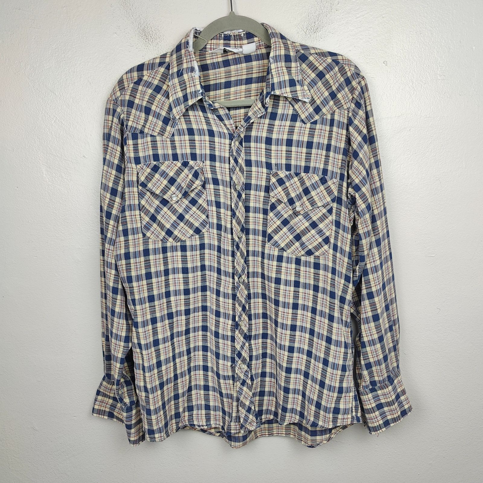Other Vintage Woolrich Western Shirt Mens XL Beige Blue Plaid Size US XL / EU 56 / 4 - 1 Thumbnail