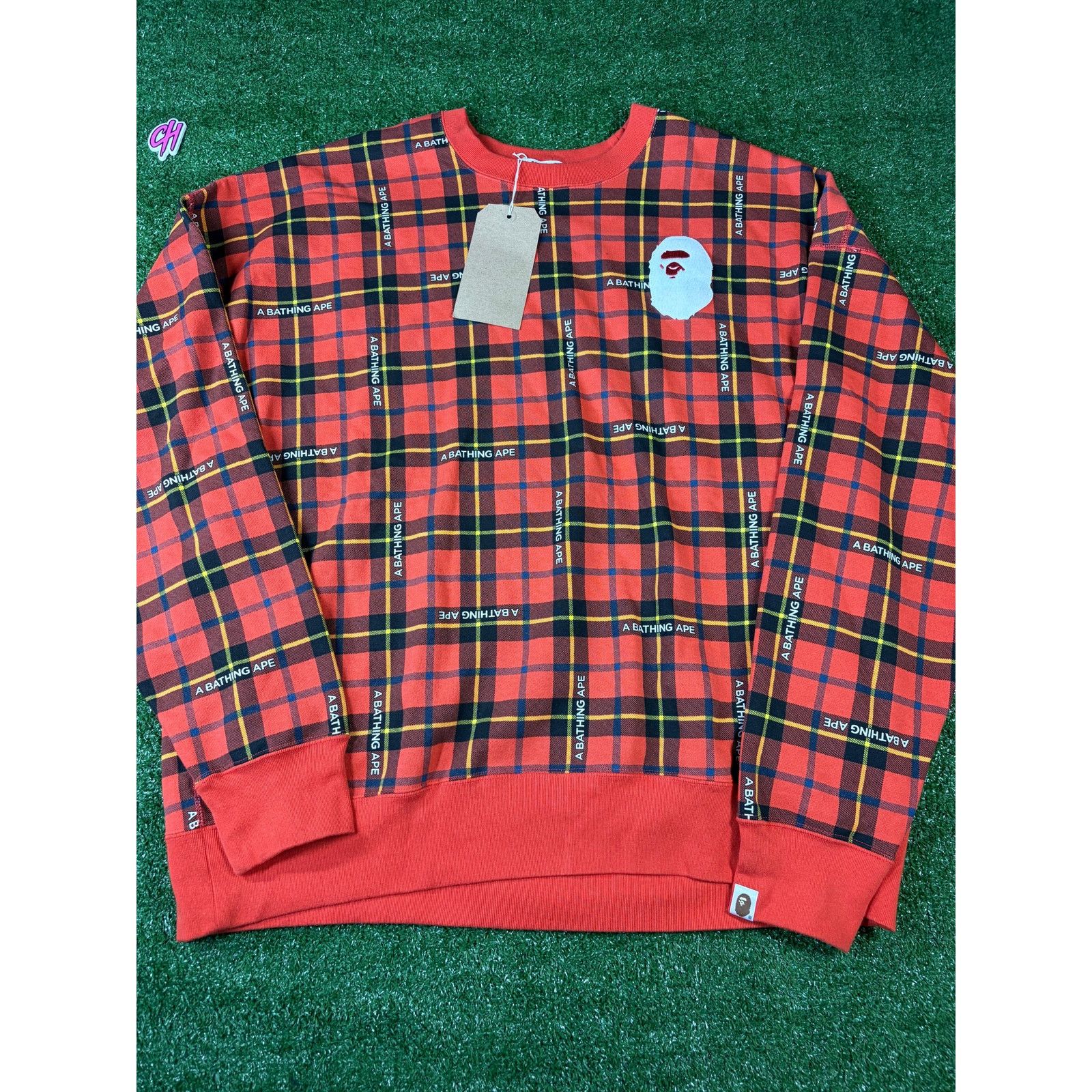 Bape BAPE Logo Check Red Loose Fit Crewneck Sweater Size MD Size US M / EU 48-50 / 2 - 8 Thumbnail