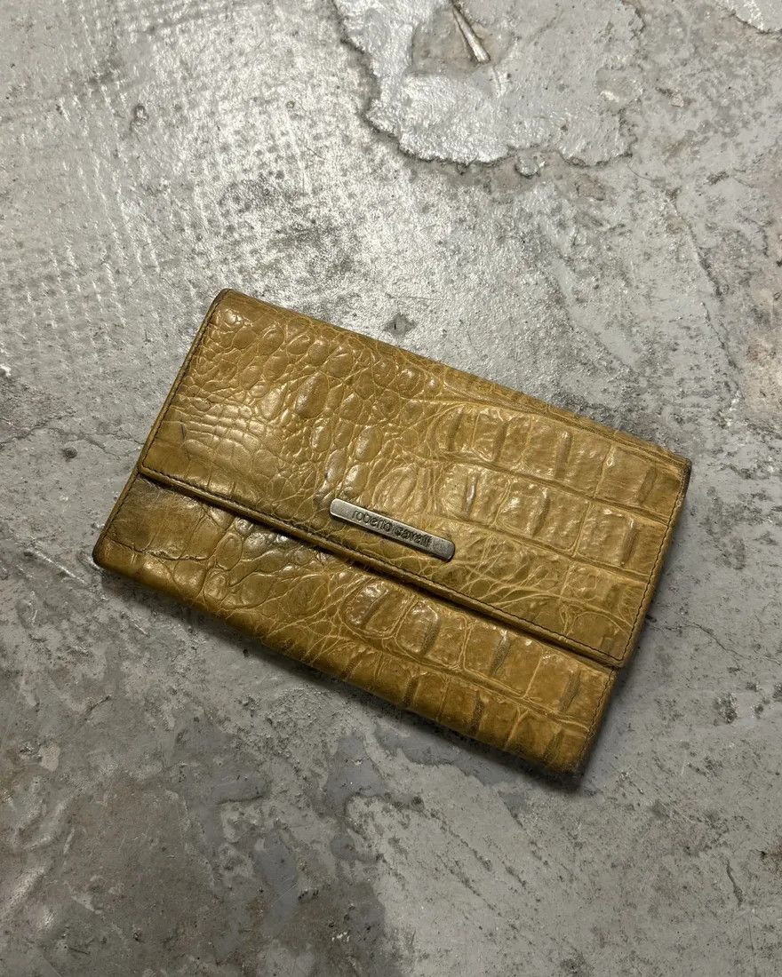 Roberto Cavalli × Vintage AW2000 Roberto Cavalli Embossed Crocodile Leather Effect Gold Wallet Size ONE SIZE - 1 Thumbnail