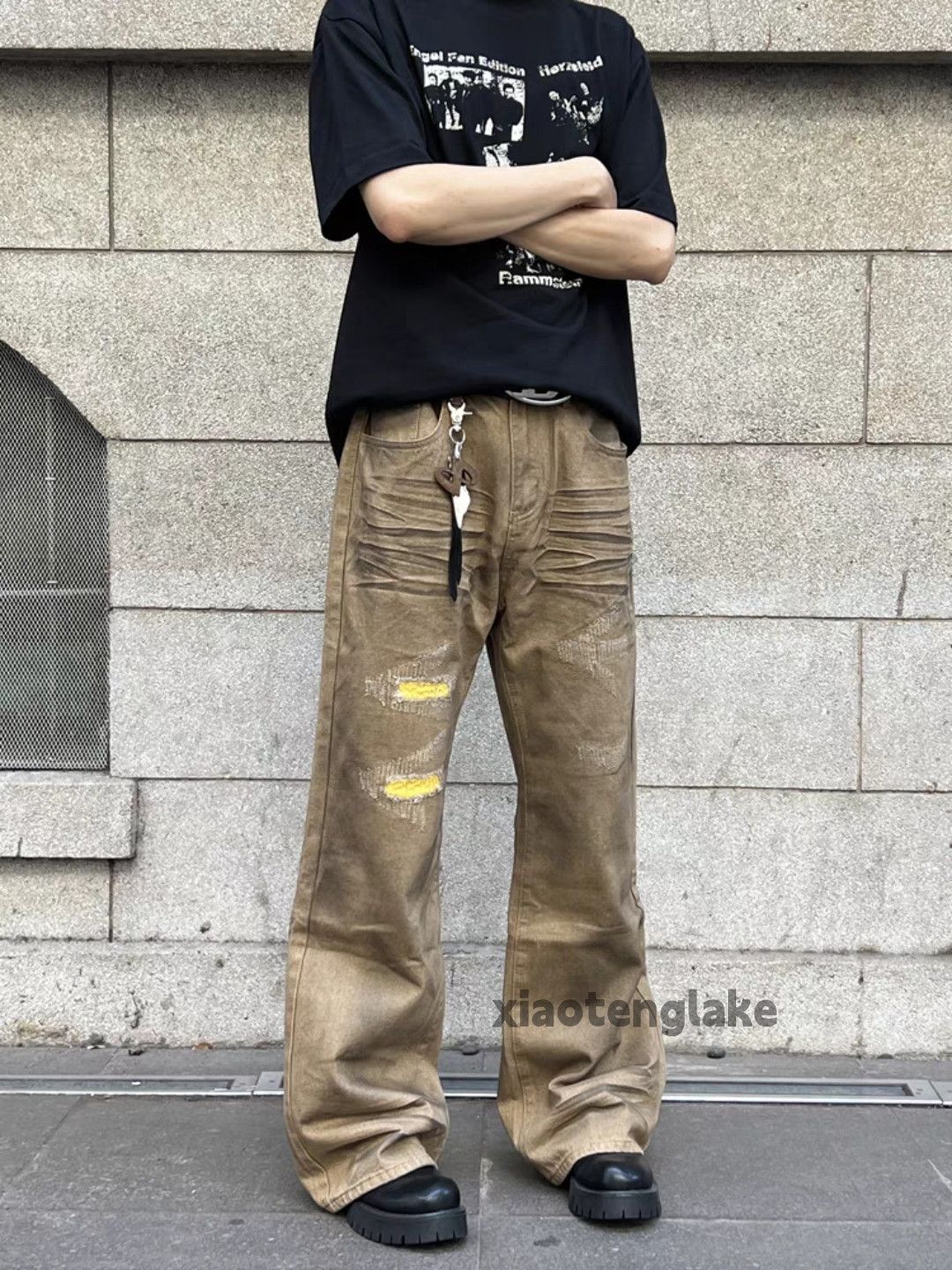 Jean × Vintage washed faded damaged stain punk grunge flared jeans Size US 30 / EU 46 - 1 Thumbnail