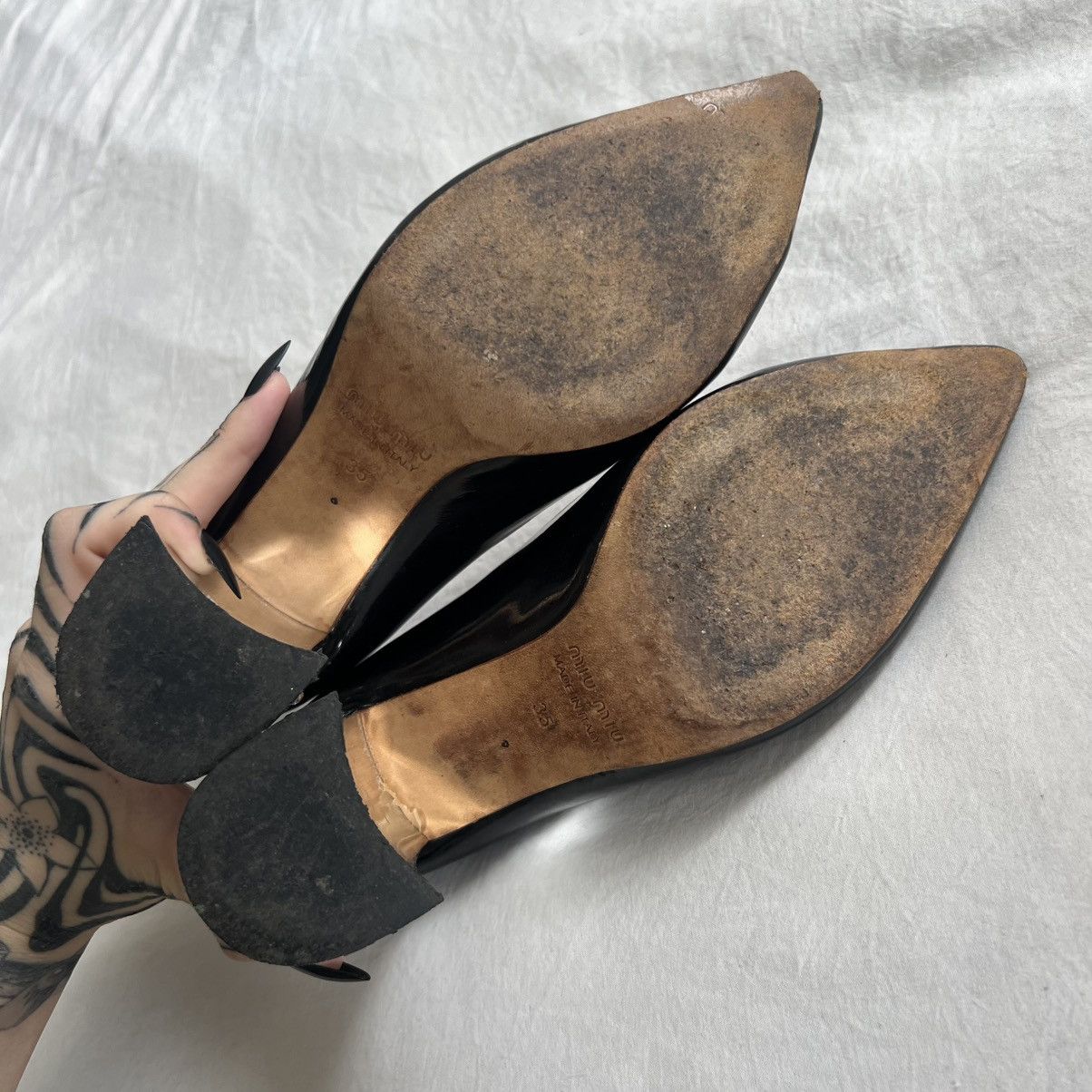 Miu Miu Miu Miu Black patent leather Swarovski crystal block heel Size US 5 / IT 35 - 6 Thumbnail