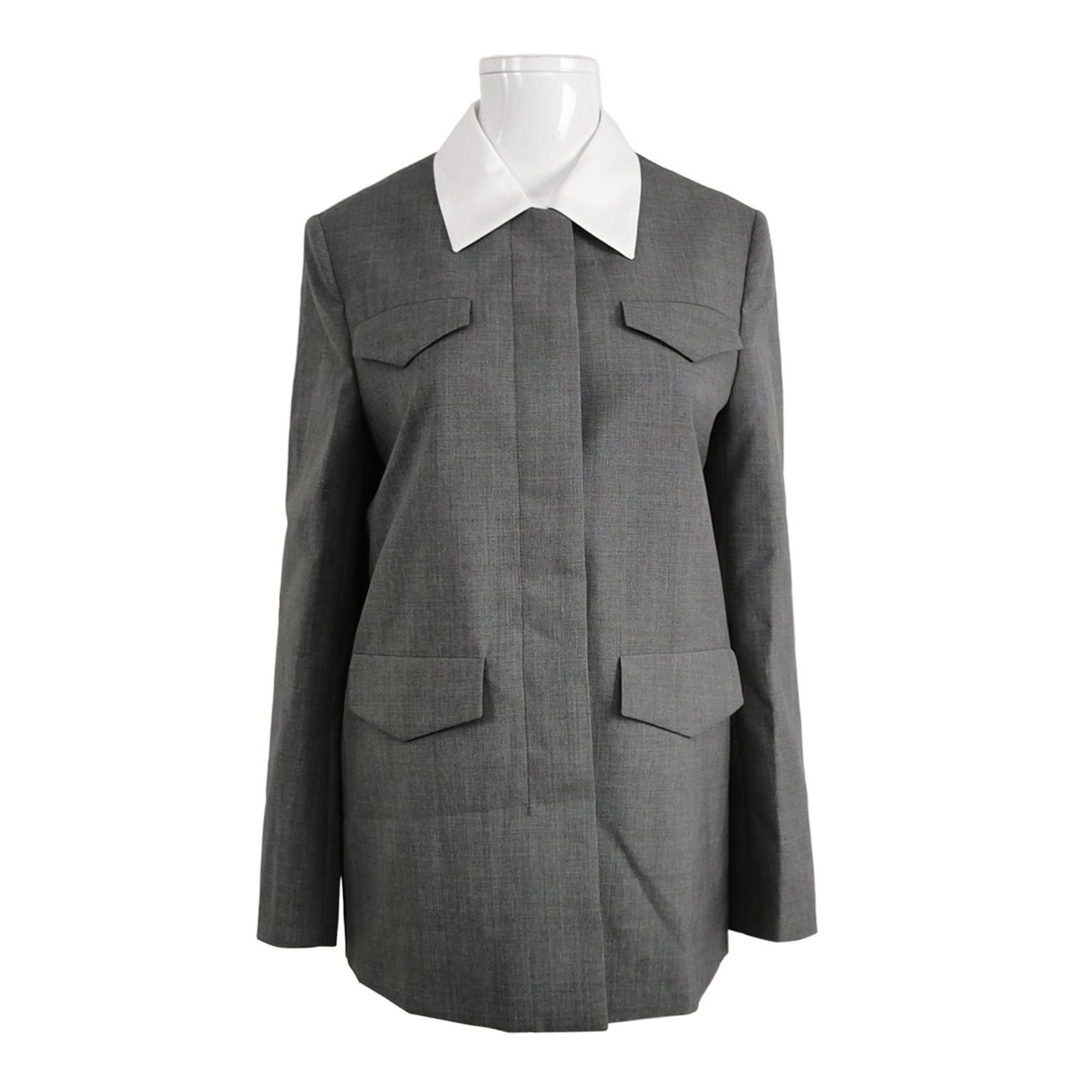 Prada Prada Contrast Collar Wool Coat in Gray - dmc Size S / US 4 / IT 40 - 1 Thumbnail