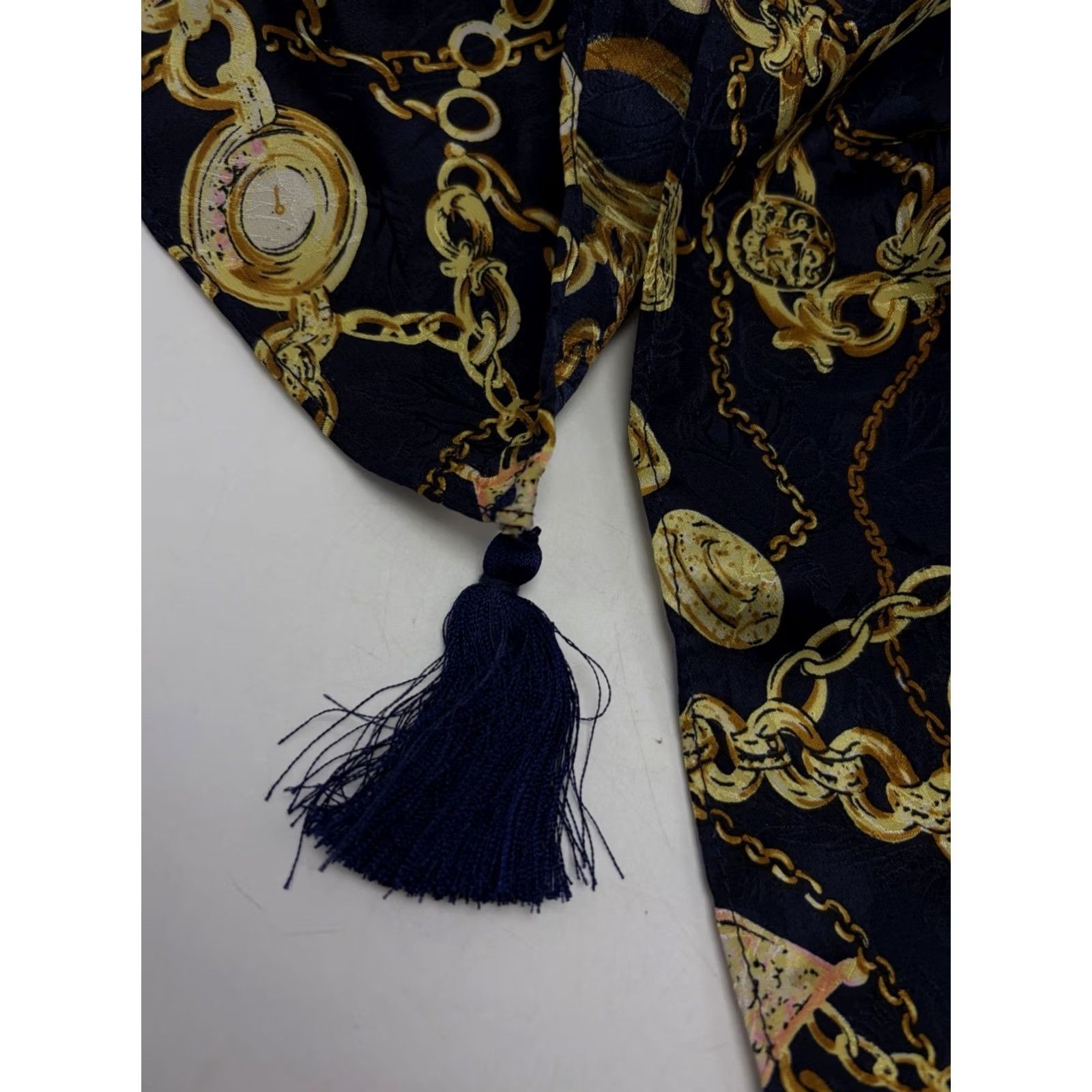 Vintage Vintage Diane Freis Silk Scarf Large Blue Yellow Chain Print Jewelry Motif Shawl Size ONE SIZE - 4 Thumbnail