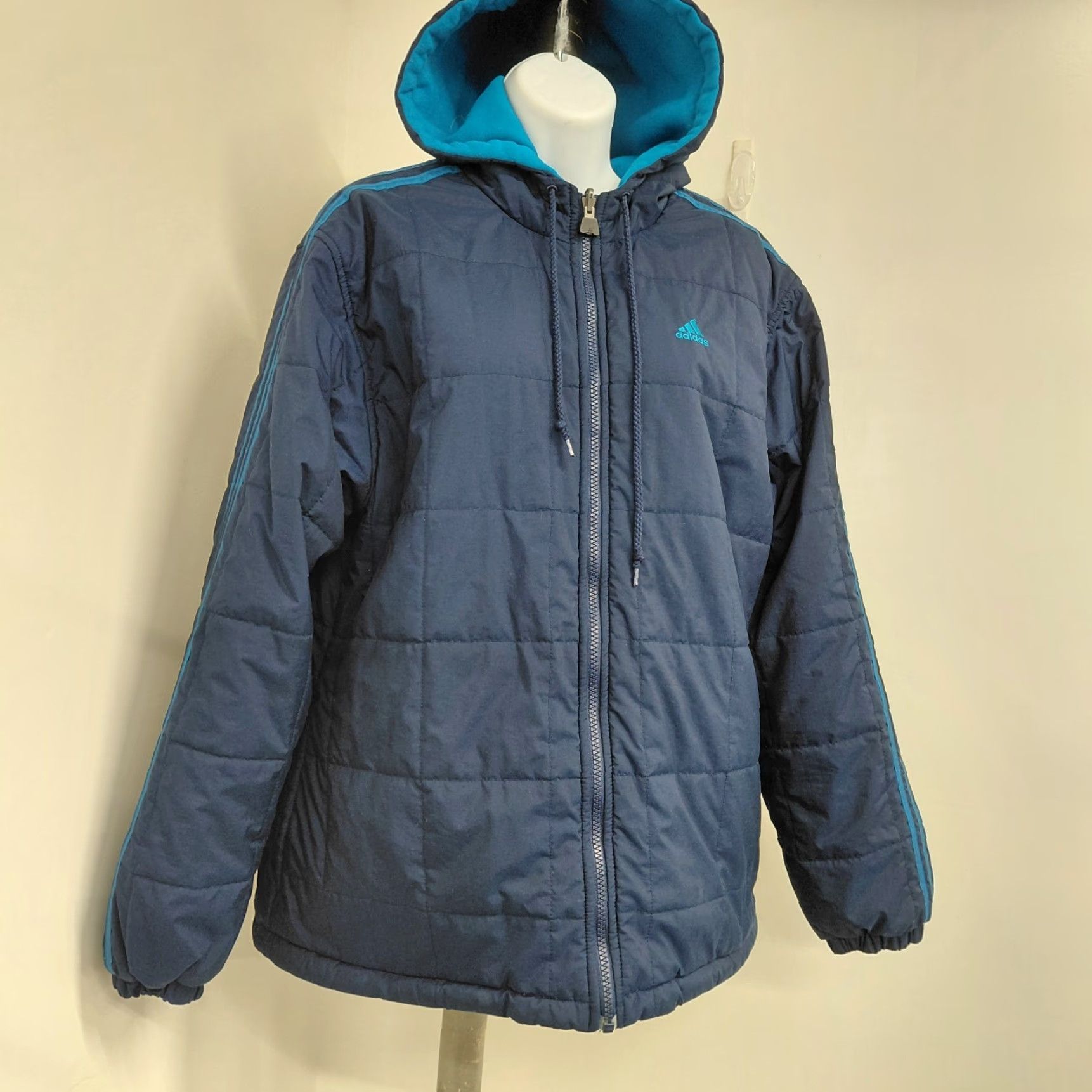 Adidas Adidas Reversible Jacket Womens L Large Blue Hooded Striped Lining Turquoise Stripe Track Jacket Short Sleeve? Wait. Size L / US 10 / IT 46 - 5 Thumbnail