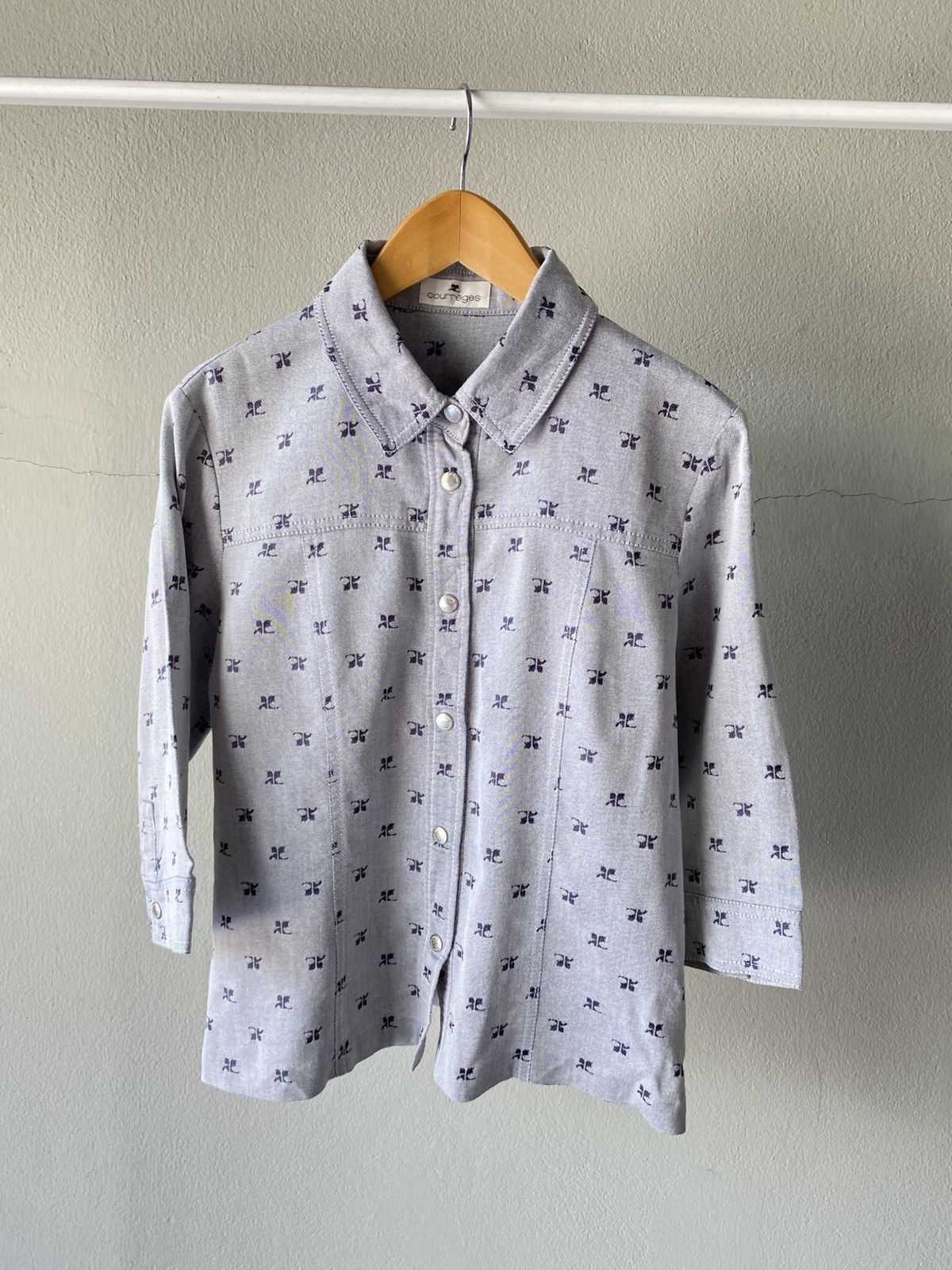 Courreges Courrèges Gray Classic Logo Pattern Button-Up. Size M / US 6-8 / IT 42-44 - 11 Thumbnail