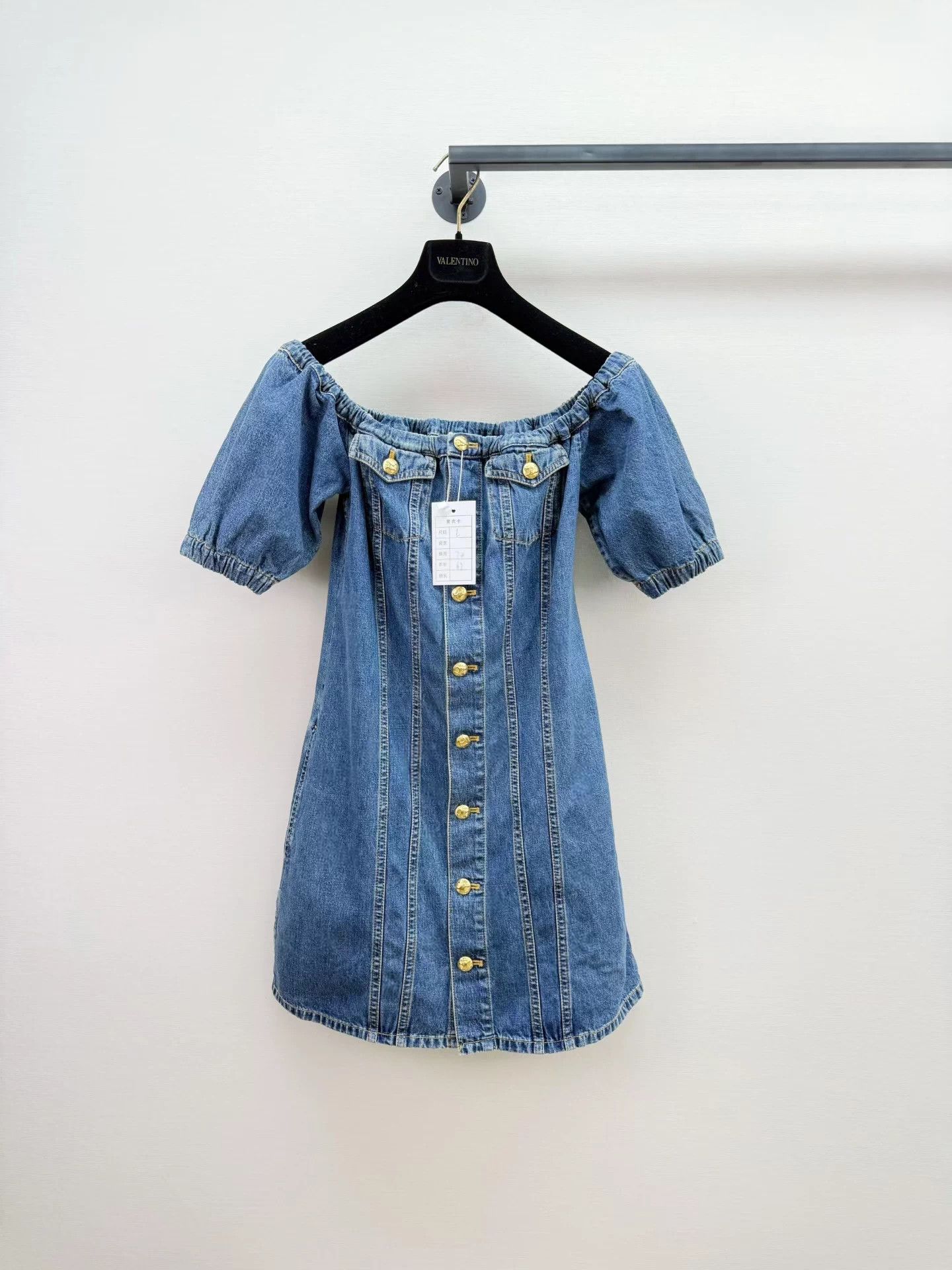 Celine Celine puff sleeve one shoulder waist denim dress L like new Size L / US 10 / IT 46 - 1 Thumbnail