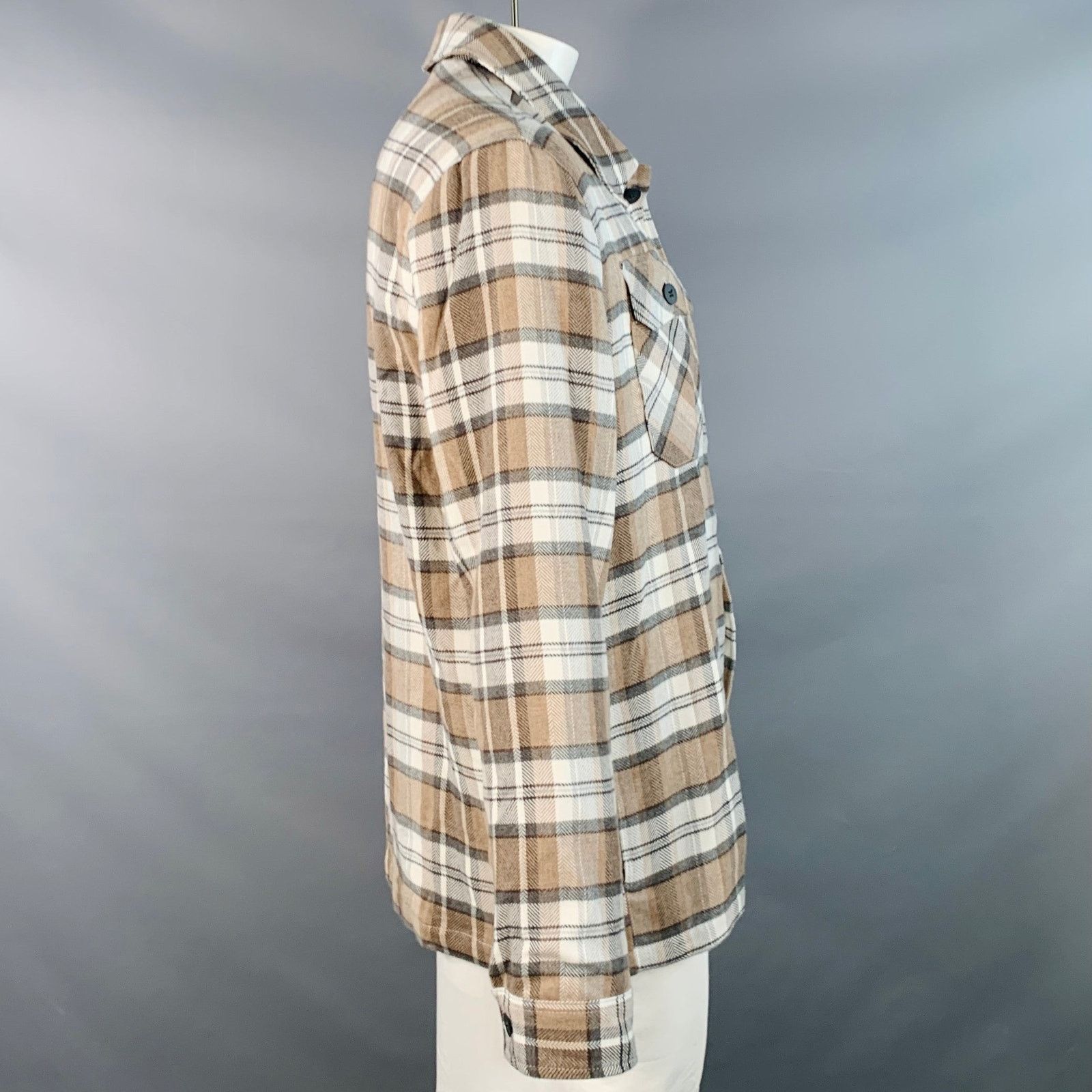 Saks Fifth Avenue Size L Brown Grey Cream Plaid Cotton Shirt Jacket Size US L / EU 52-54 / 3 - 2 Thumbnail