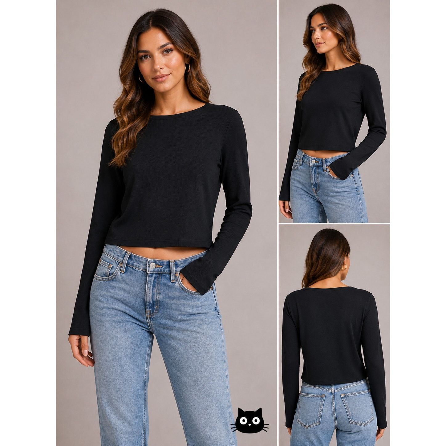 Other Motel Black Long Sleeve Round Neck Top Size M / US 6-8 / IT 42-44 - 3 Thumbnail