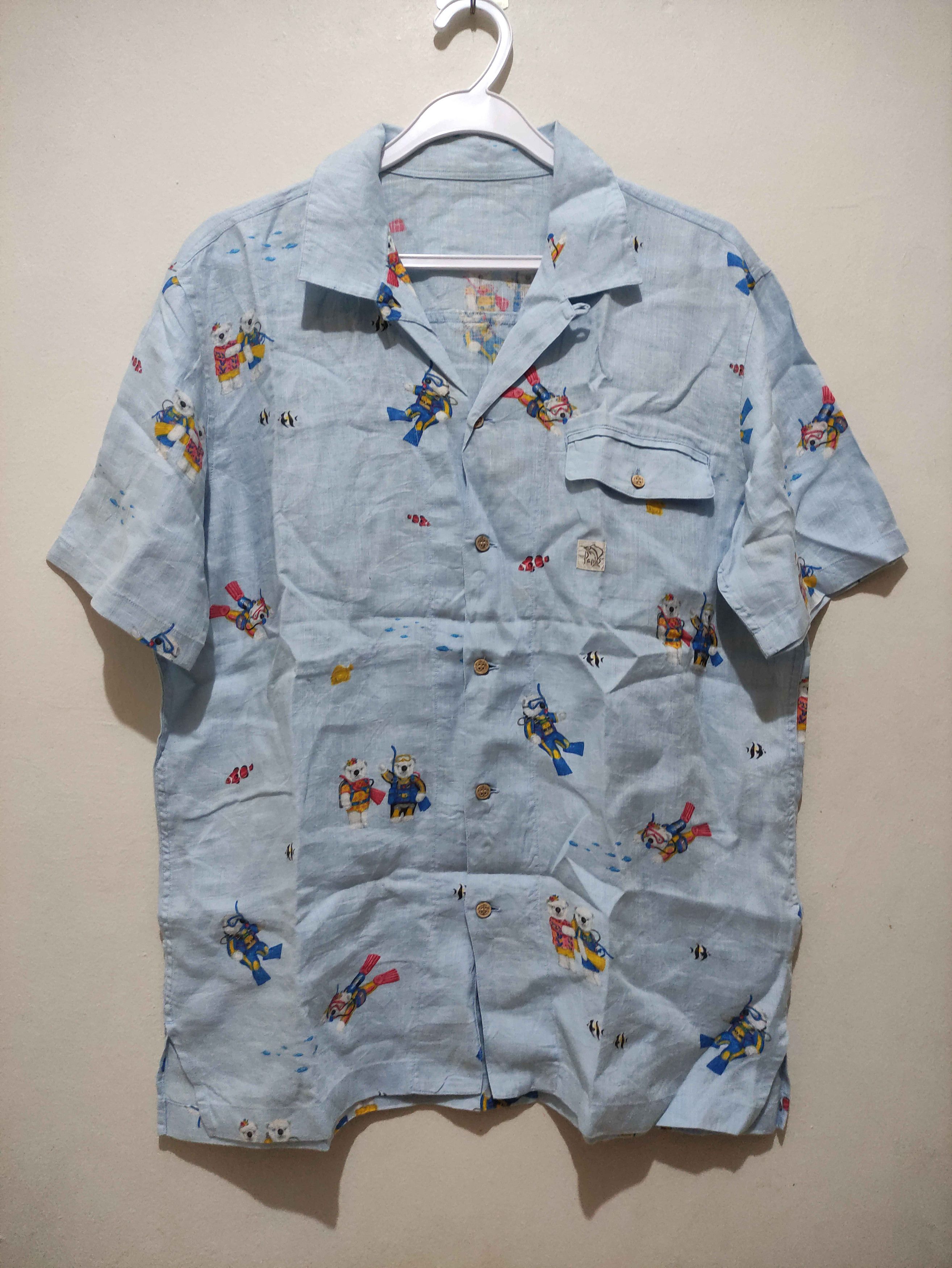 Japanese Brand Papas Diving Bear Print Open Collar Short Sleeve Shirt Size US M / EU 48-50 / 2 - 1 Thumbnail