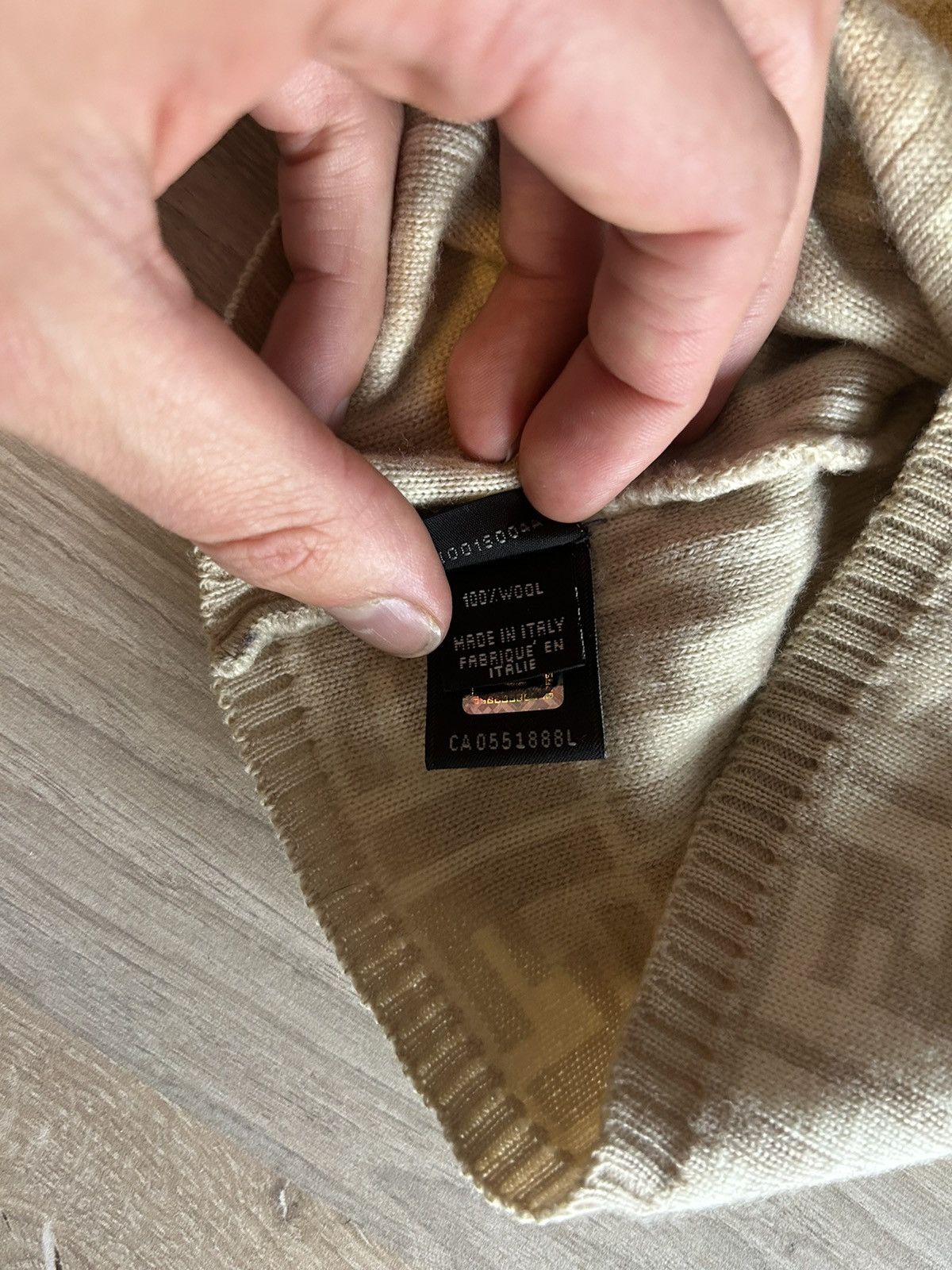 Fendi Zucca Logo Beanie in Beige Wool