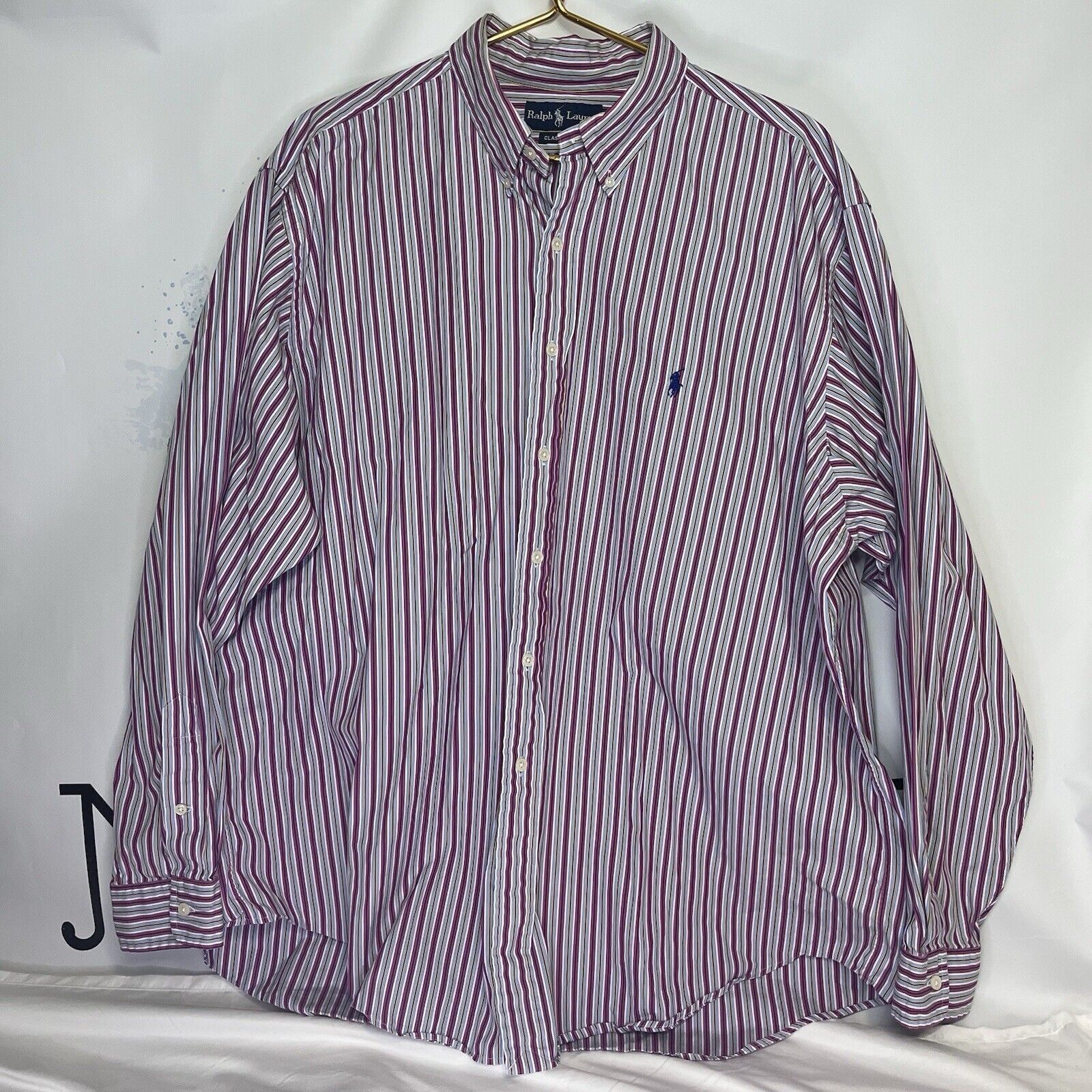 Ralph Lauren Classic Fit 100% Cotton Oxford Purple Striped Preppy Size US XXL / EU 58 / 5 - 1 Thumbnail