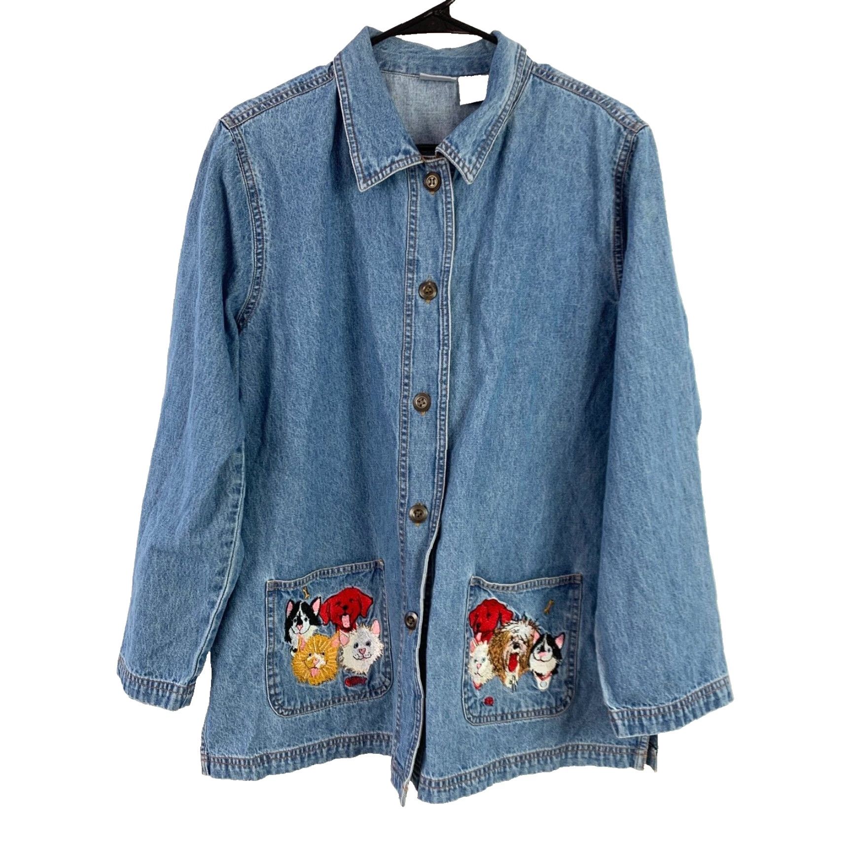 Blair VINTAGE Blair Cat Dogs Animal Lover Denim Jean Shirt Jacket Large Size L / US 10 / IT 46 - 2 Thumbnail