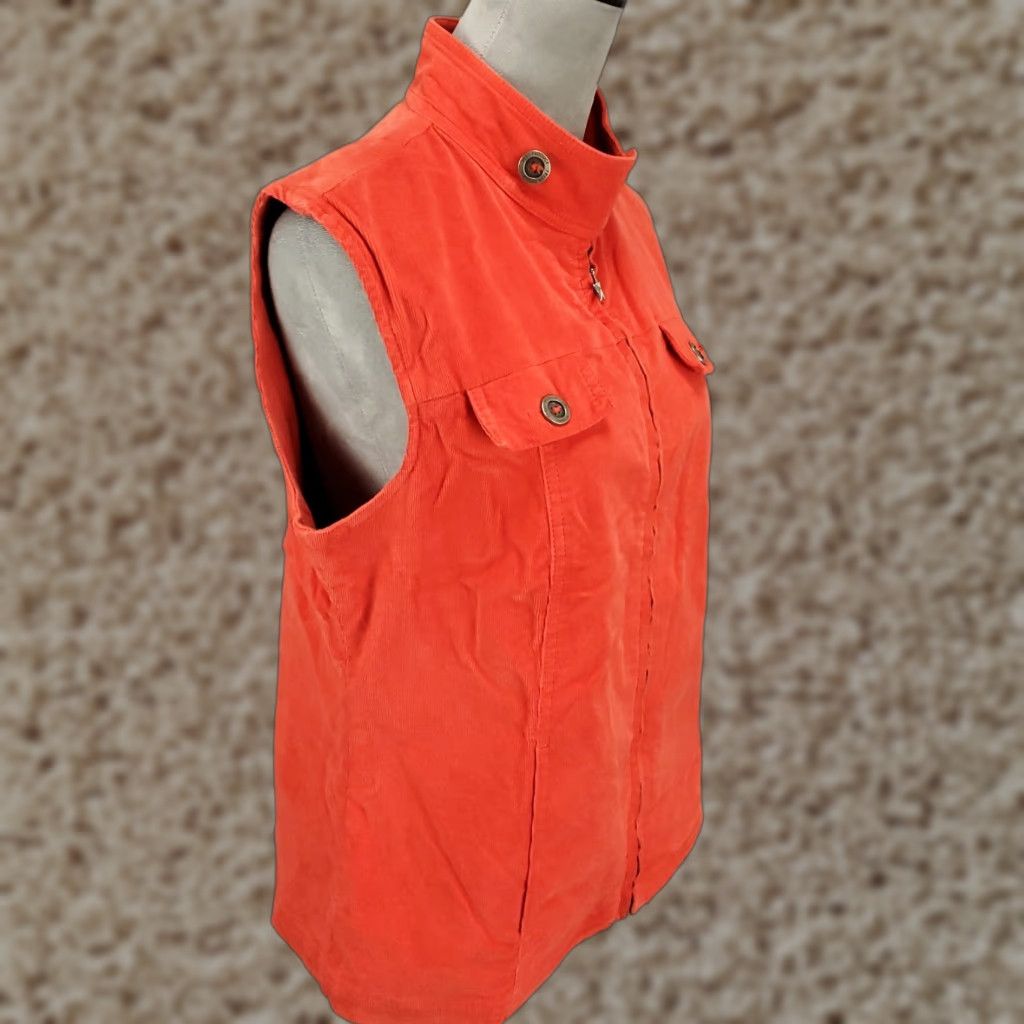 Vintage Fresh Produce Vest Women L Orange Corduroy Full Zip Pockets Size L / US 10 / IT 46 - 1 Thumbnail