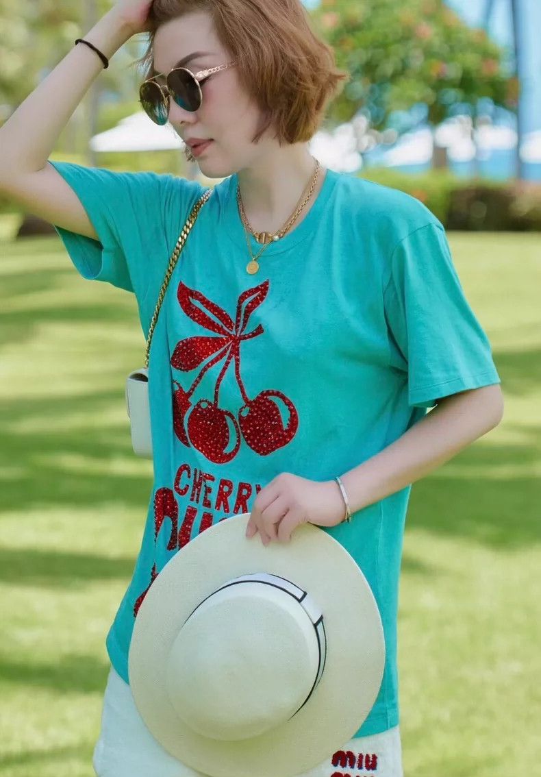 Gucci Gucci Lake blue cherry letter hot diamond cotton round-neck Size US S / EU 44-46 / 1 - 9 Thumbnail