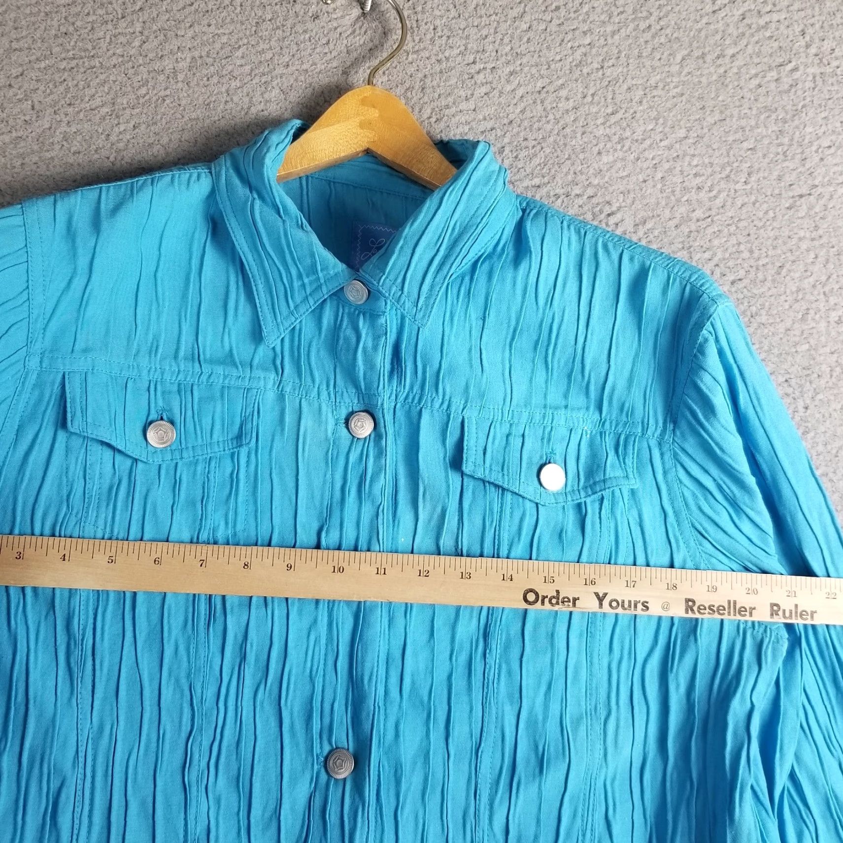 Vintage VINTAGE Lark Lane Women Jacket Casual Long Sleeve Button-Up Bohemian Ruffle Stretch Size 14 Blue Size XL / US 12-14 / IT 48-50 - 4 Thumbnail