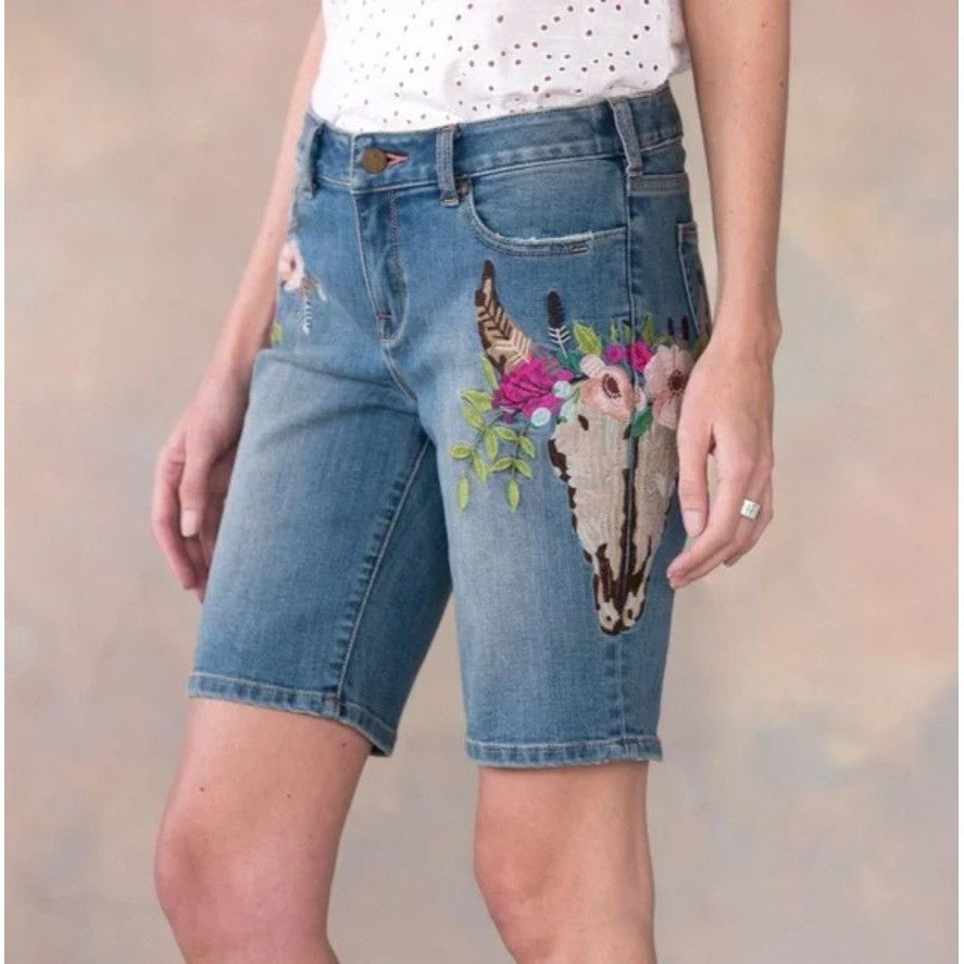 Other Sundance Shorts 27 Embroidered Denim Bermuda Western Rockabi Size 27" / US 4 / IT 40 - 4 Thumbnail