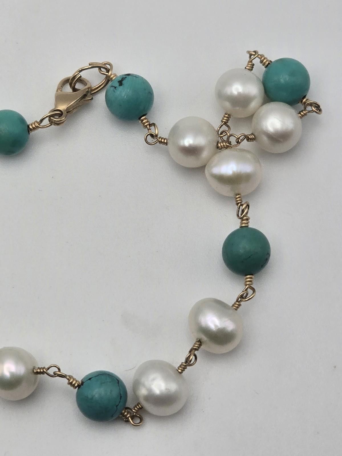The Unbranded Brand 14k yellow gold Wire Necklace – Pearls & Turquoise Beads 21g Size ONE SIZE - 3 Thumbnail