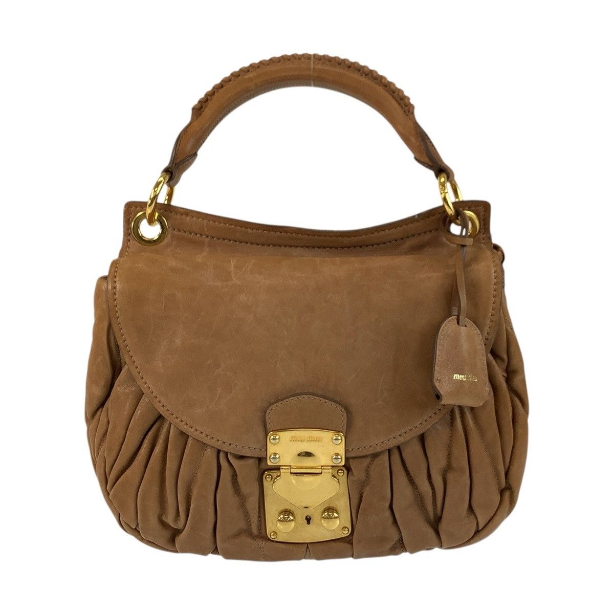 Miu Miu Miu Miu Matelassé Leather 2Way Bag Brown Gold Hardware 194 Leather Shoulder Bag, Women's