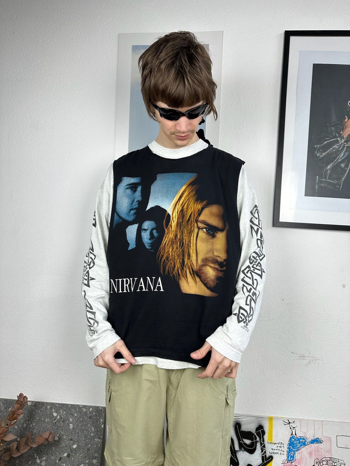 Band Tees × Nirvana × Vintage Vintage Nirvana Kurt Cobain Big Face 90's Band T-shirt Size US L / EU 52-54 / 3 - 1 Thumbnail