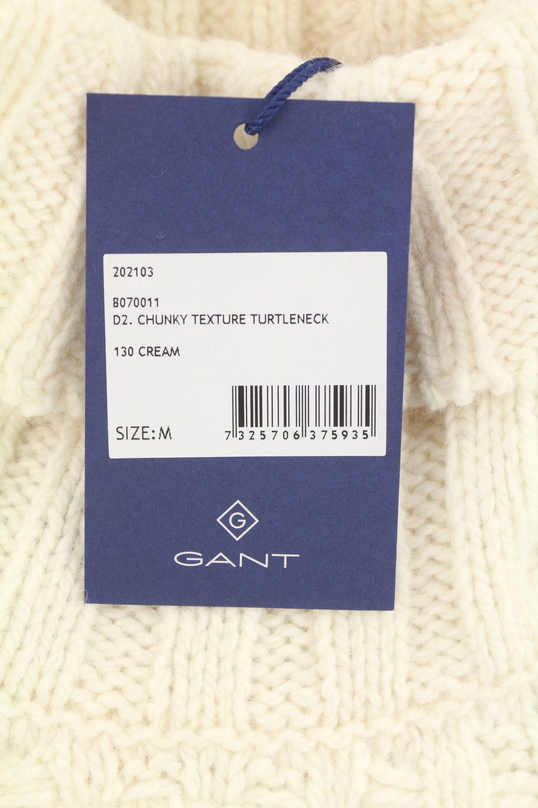 Gant CHUNKY TEXTURE TURTLENECK M Cream Wool Blend Jumper 87247 Size US M / EU 48-50 / 2 - 8 Thumbnail
