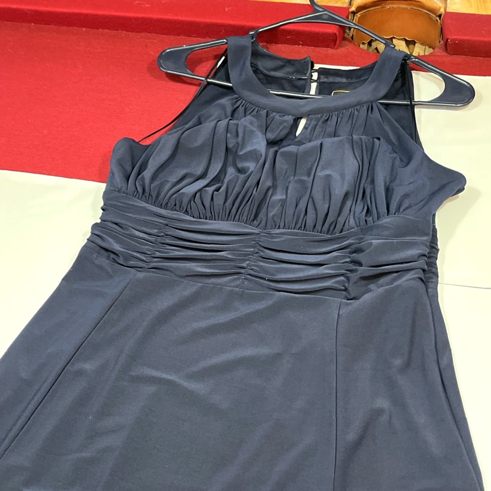 Vintage VINTAGE Nightway NAVY BLUE ruched HALTER Maxi Dress, Long GOWN Stretchy Women’s Size 12 Size XL / US 12-14 / IT 48-50 - 6 Thumbnail