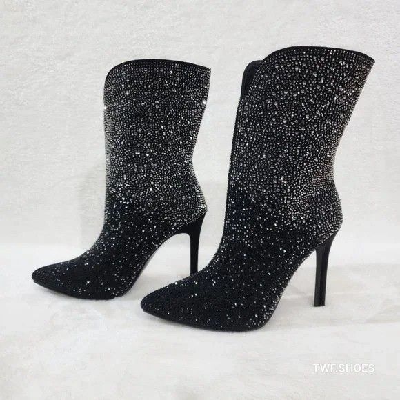 Other Infinity Black Rhinestone Stiletto High Heel Ankle Boots Size US 6 / IT 36 - 5 Thumbnail