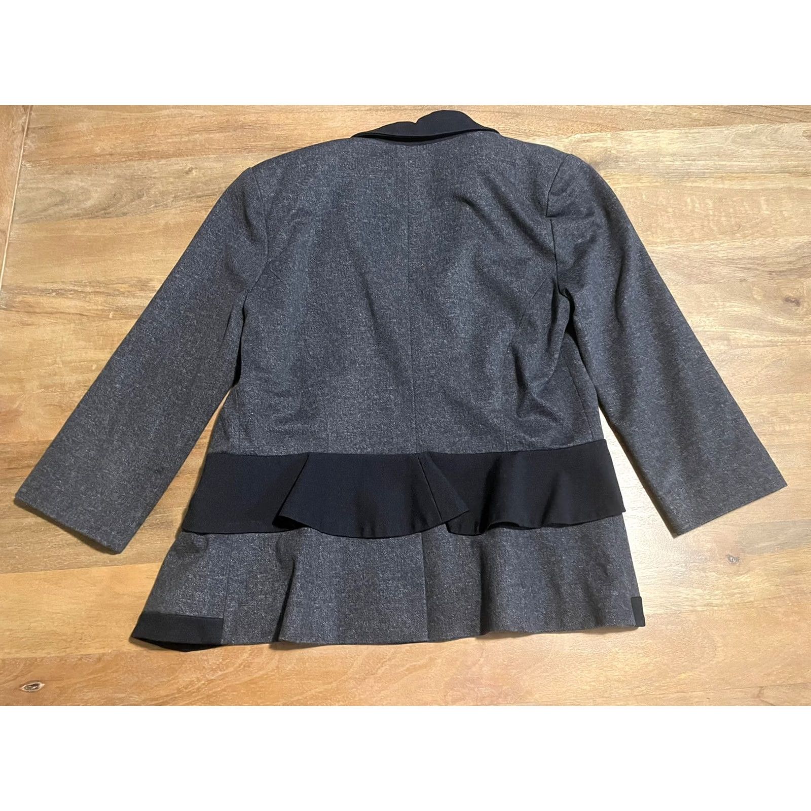 Anthropologie Cartonnier Blazer Women’s Gray Black Trim One Button Ruffle Jacket Size 4 Size S / US 4 / IT 40 - 4 Thumbnail