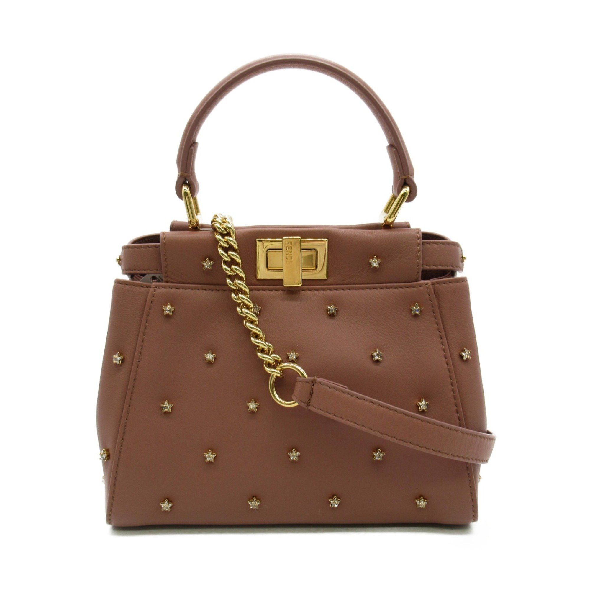 image of Fendi Peek-A-Boo Xs Pink Pink Beige Leather 8Bn309, Women's