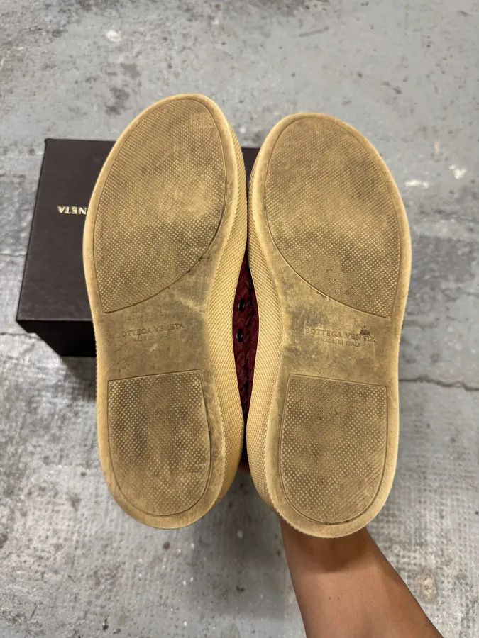 Bottega Veneta Bottega Veneta Intrecciato Woven Suede Bordeaux Leather Low Sneakers Size US 7 / EU 40 - 8 Thumbnail