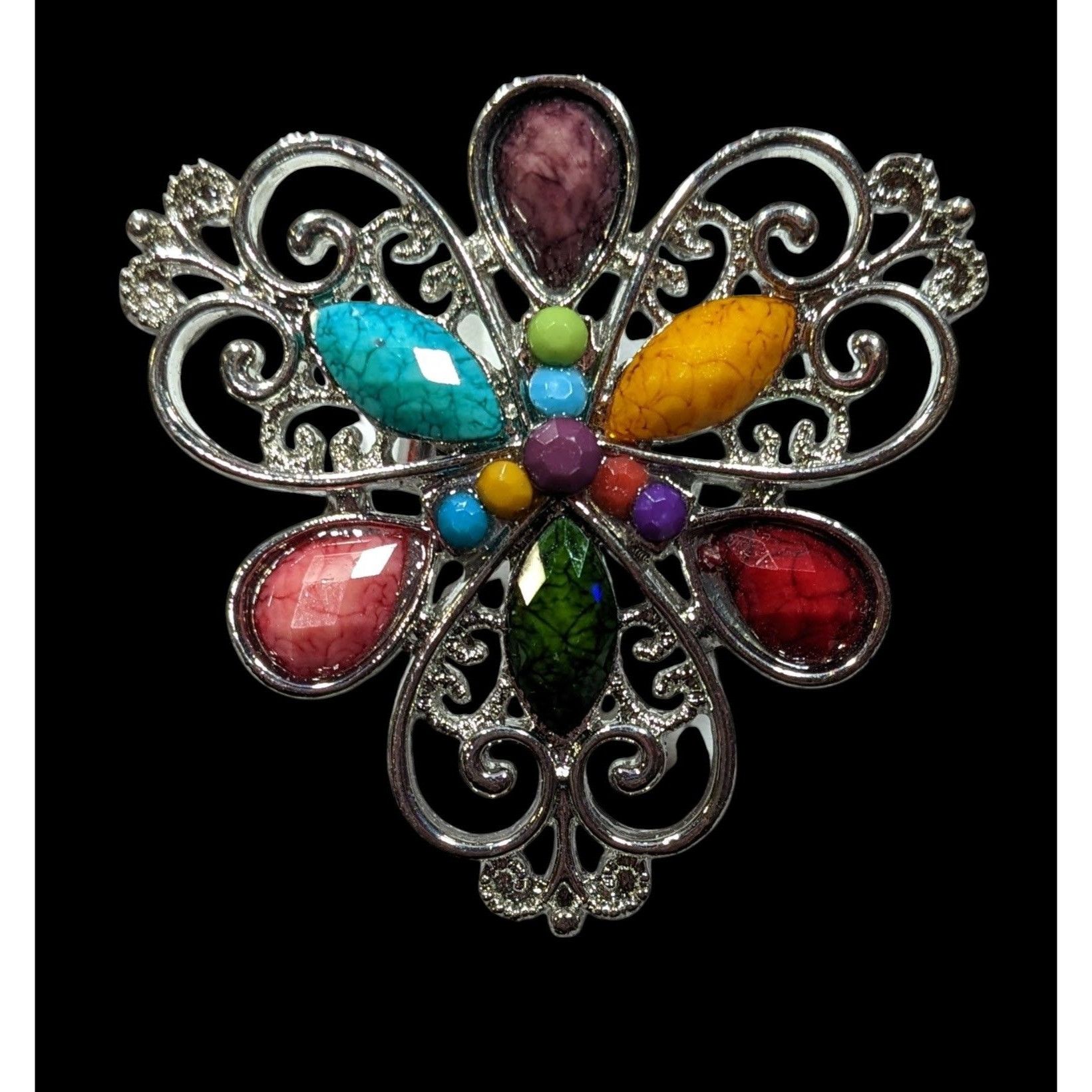 Other Rainbow Fairycore Floral Gemmed Statement Ring Adjustable Si Size ONE SIZE - 1 Thumbnail