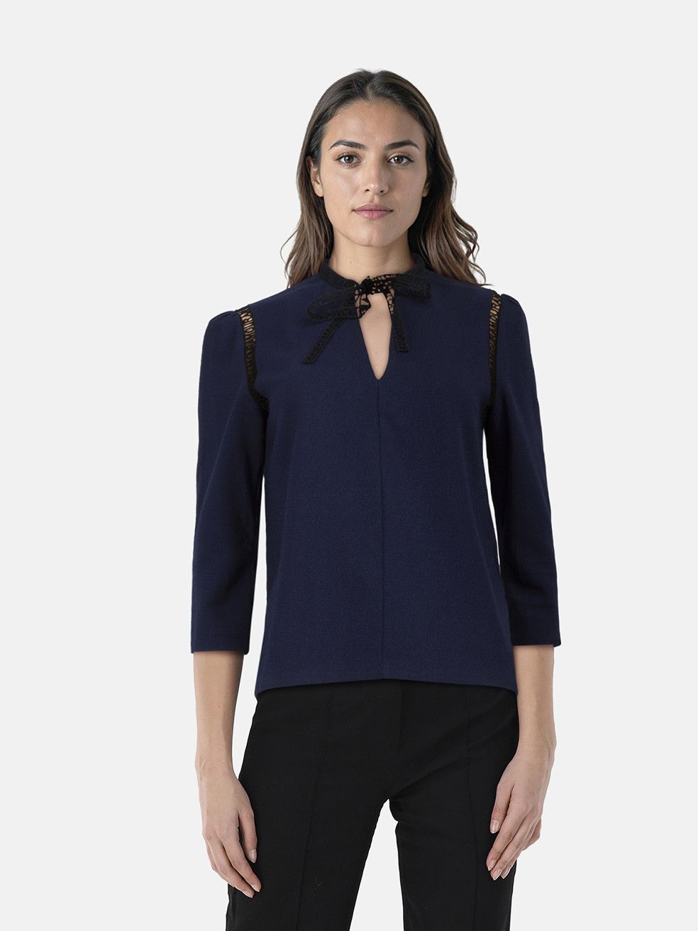 Maje Navy Amour Lace Top Size M / US 6-8 / IT 42-44 - 1 Thumbnail