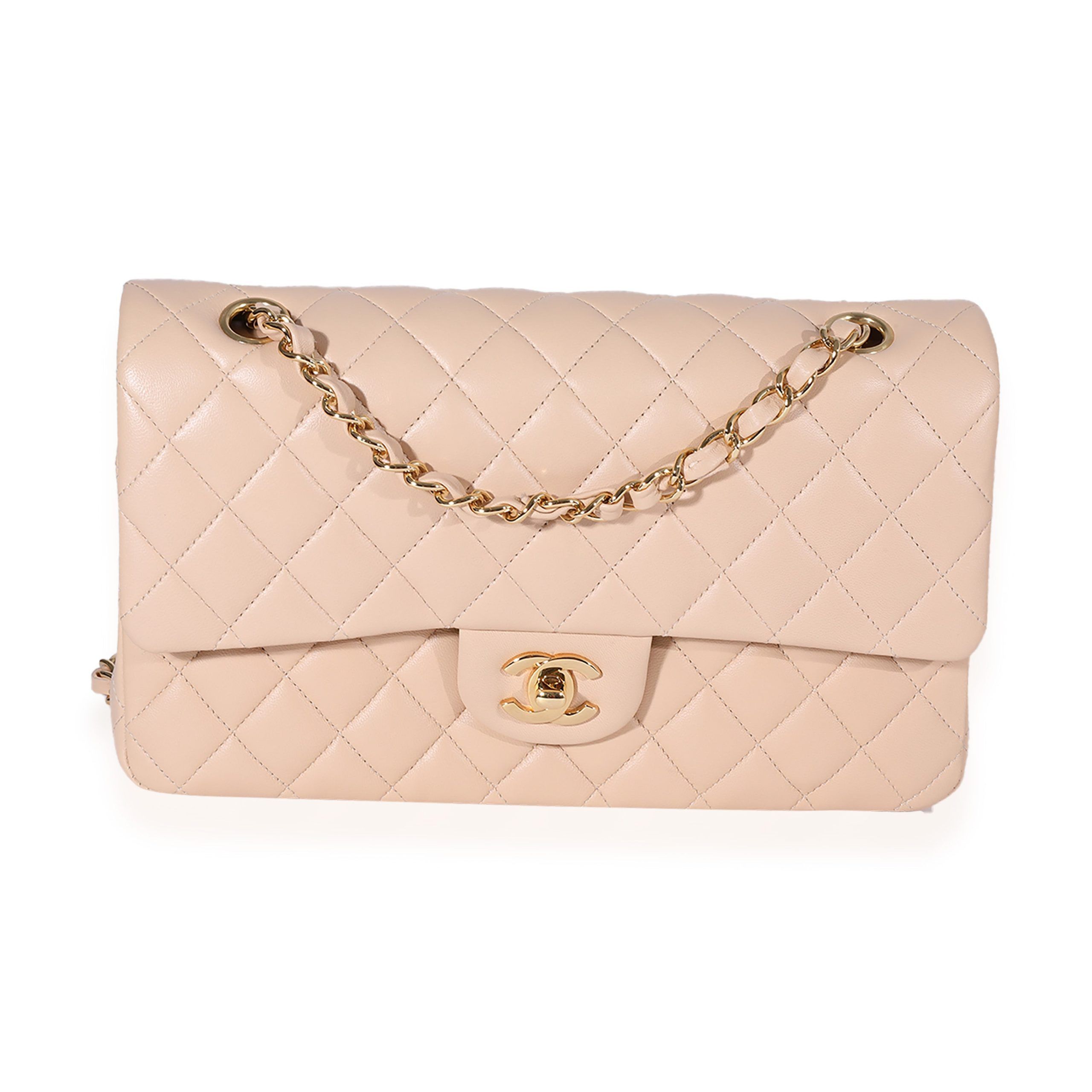image of Chanel Beige Quilted Lambskin Medium Classic Double Flap Bag, Women's