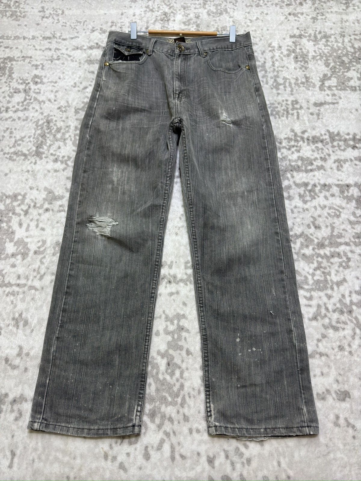 Japanese Brand Vintage Blue Gear Jeans Distressed Black Wing Embroidery Size US 32 / EU 48 - 2 Thumbnail