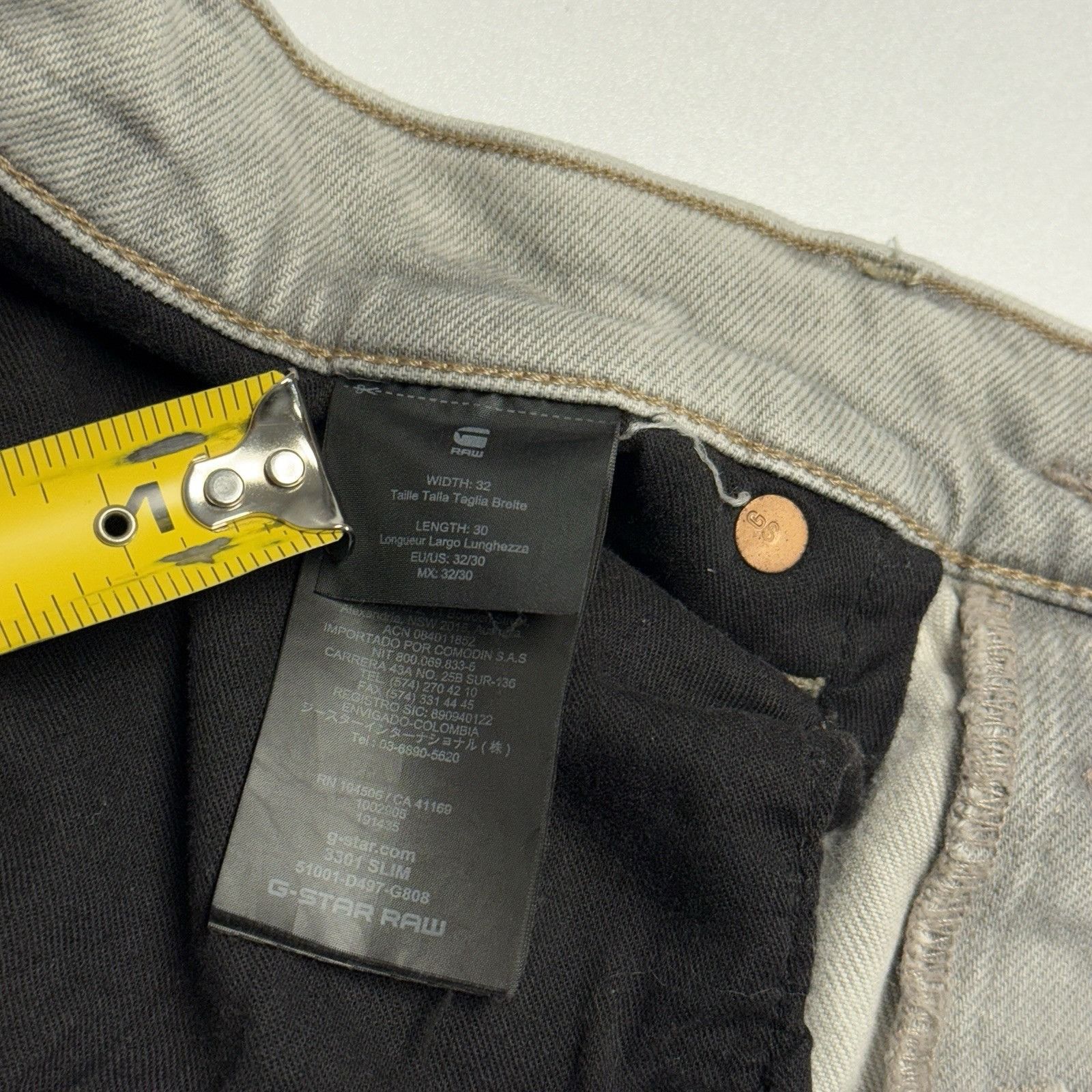 G-Star G-Star Original Raw Denim Jeans Mens Gray 3301 Slim 32x30 Size US 32 / EU 48 - 7 Thumbnail