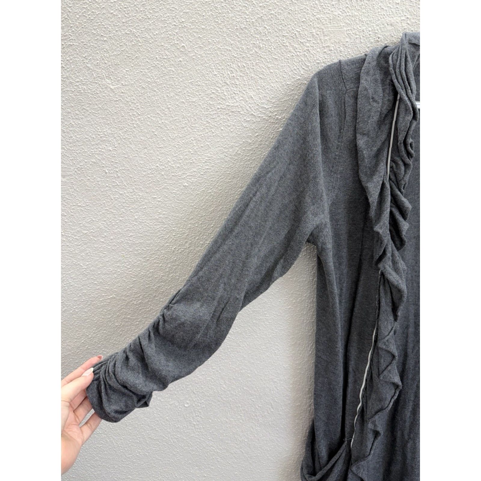 Vintage INC International Concepts Womens Sweater XL Gray Long Sleeve Ruffled Cardigan Warm Knit Size XL / US 12-14 / IT 48-50 - 3 Thumbnail