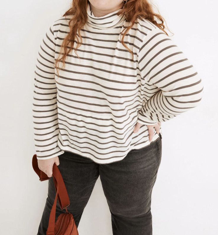 Madewell Madewell Whisper Cotton Turtleneck in Esme Stripe ( 3X ) Size 3XL / US 20-22 - 1 Thumbnail