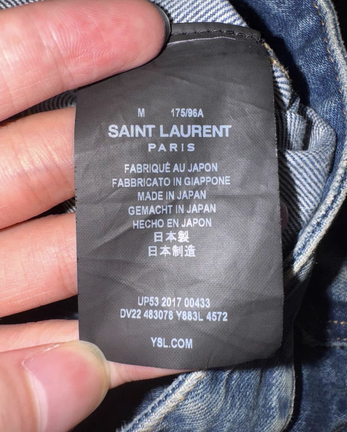 Saint Laurent Paris SLP 17FW Dark Blue Wave Washed Flamingo Denim Jacket Size US M / EU 48-50 / 2 - 6 Thumbnail