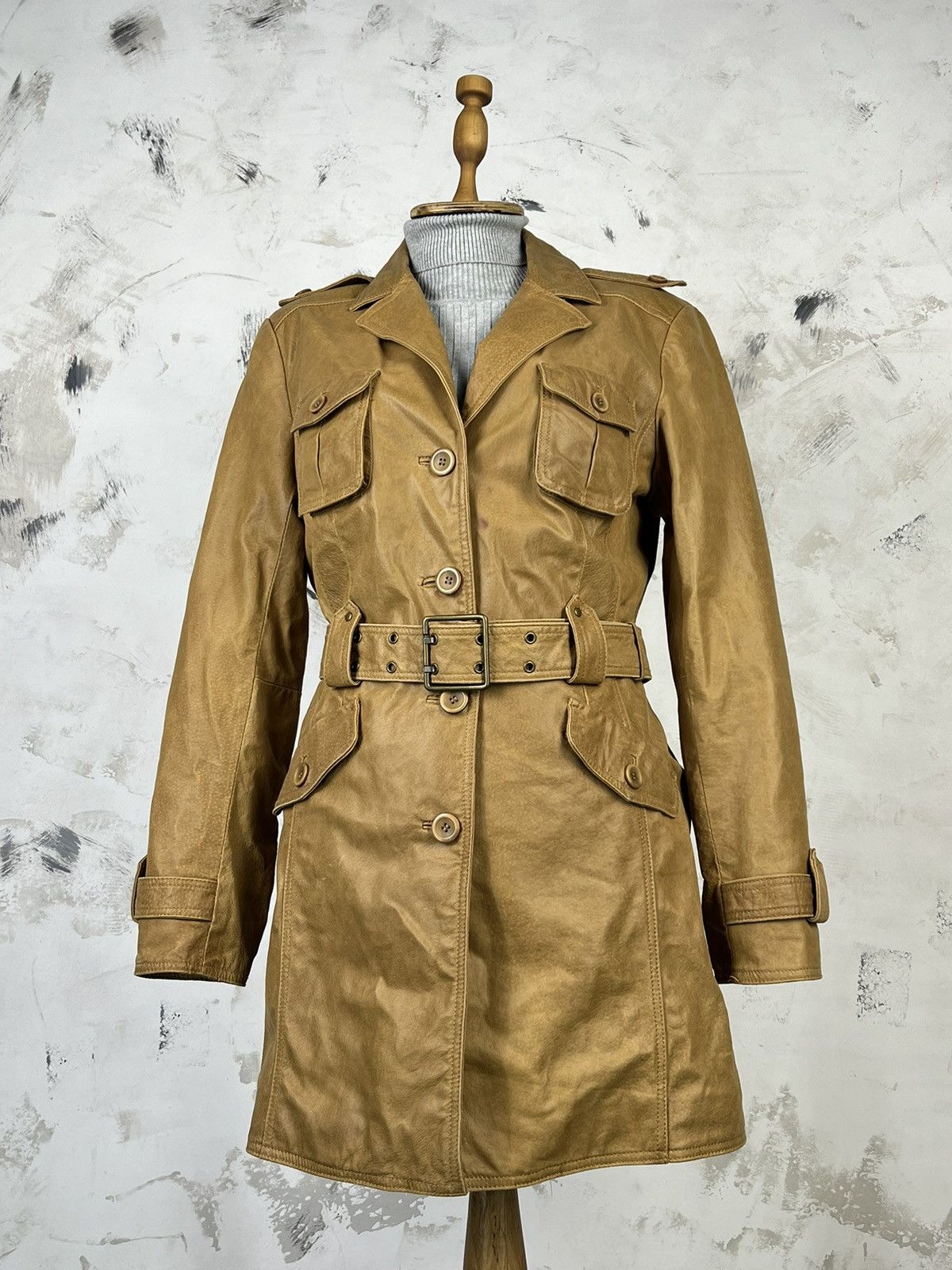 Vintage Vintage Y.O.U. Leather Belted Trench Coat Size S - M UK 12 Size M / US 6-8 / IT 42-44 - 2 Thumbnail