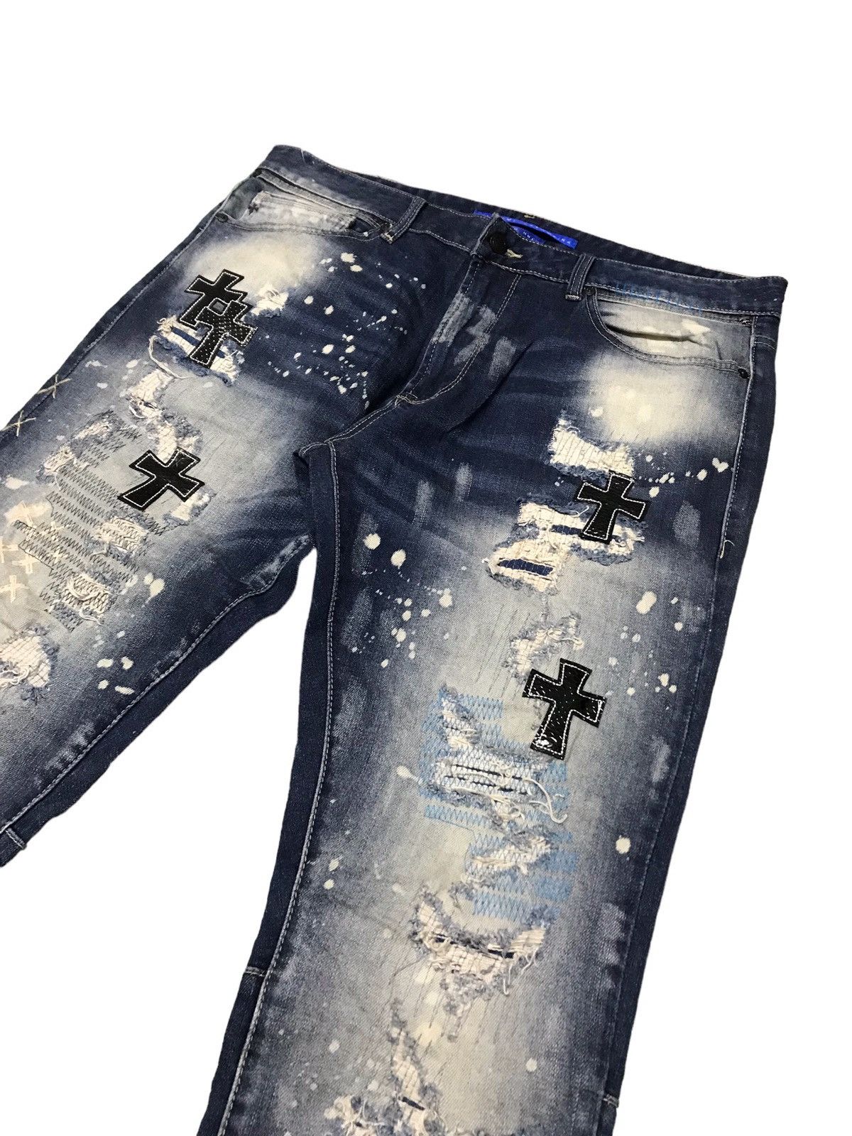 Seditionaries 🔥🔥VERY RARE🔥🔥Bleu Noir Cross Patchwork Distressed Jeans Size US 37 - 7 Thumbnail