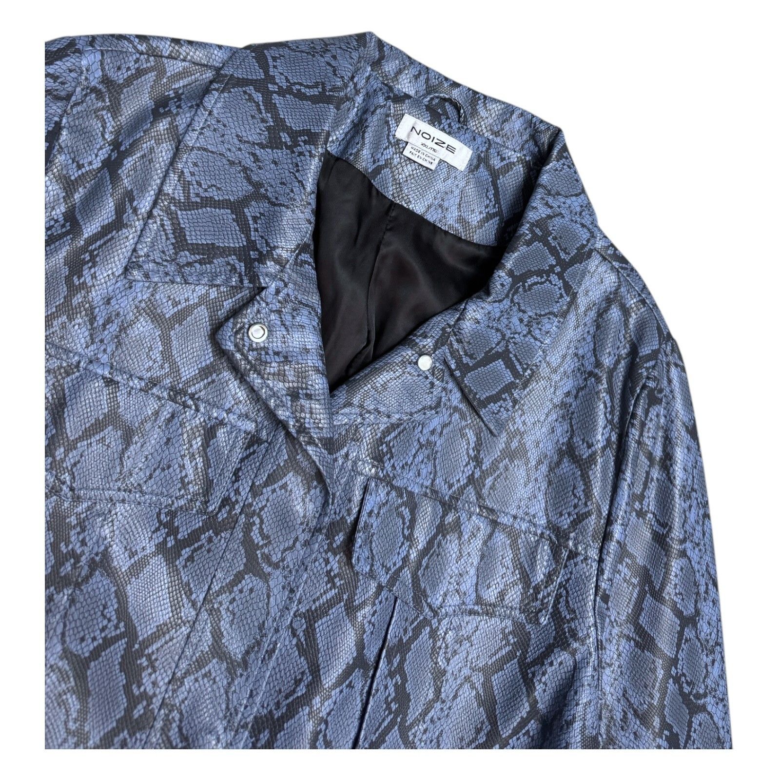 Other NOIZE Faux Vegan LEATHER Blue Cropped Bomber Jacket 2XL Size XXL / US 16-18 / IT 52-54 - 3 Thumbnail