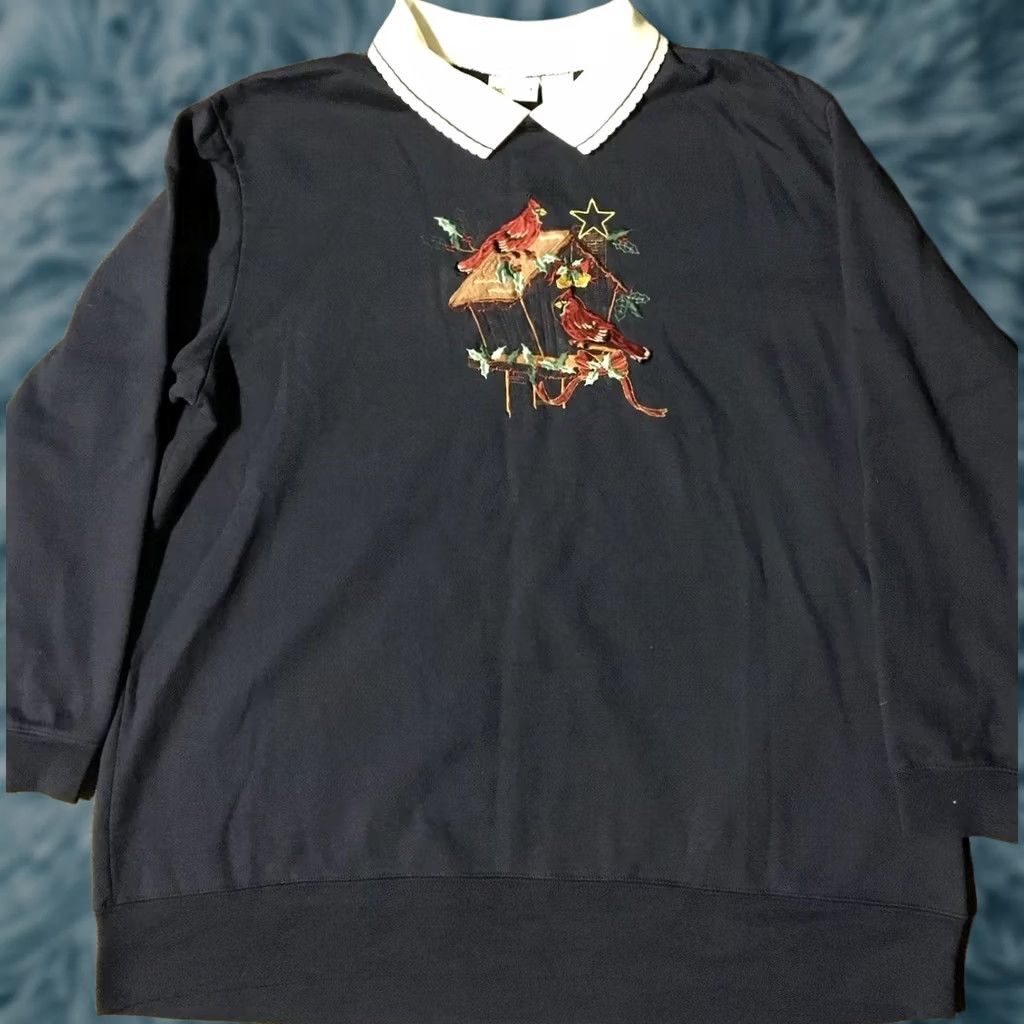 Vintage VINTAGE Cardinal Birds Collared Sweatshirt XL Men Blue 90s Grunge Sports Nature Animals 90s USA Size US XL / EU 56 / 4 - 1 Thumbnail