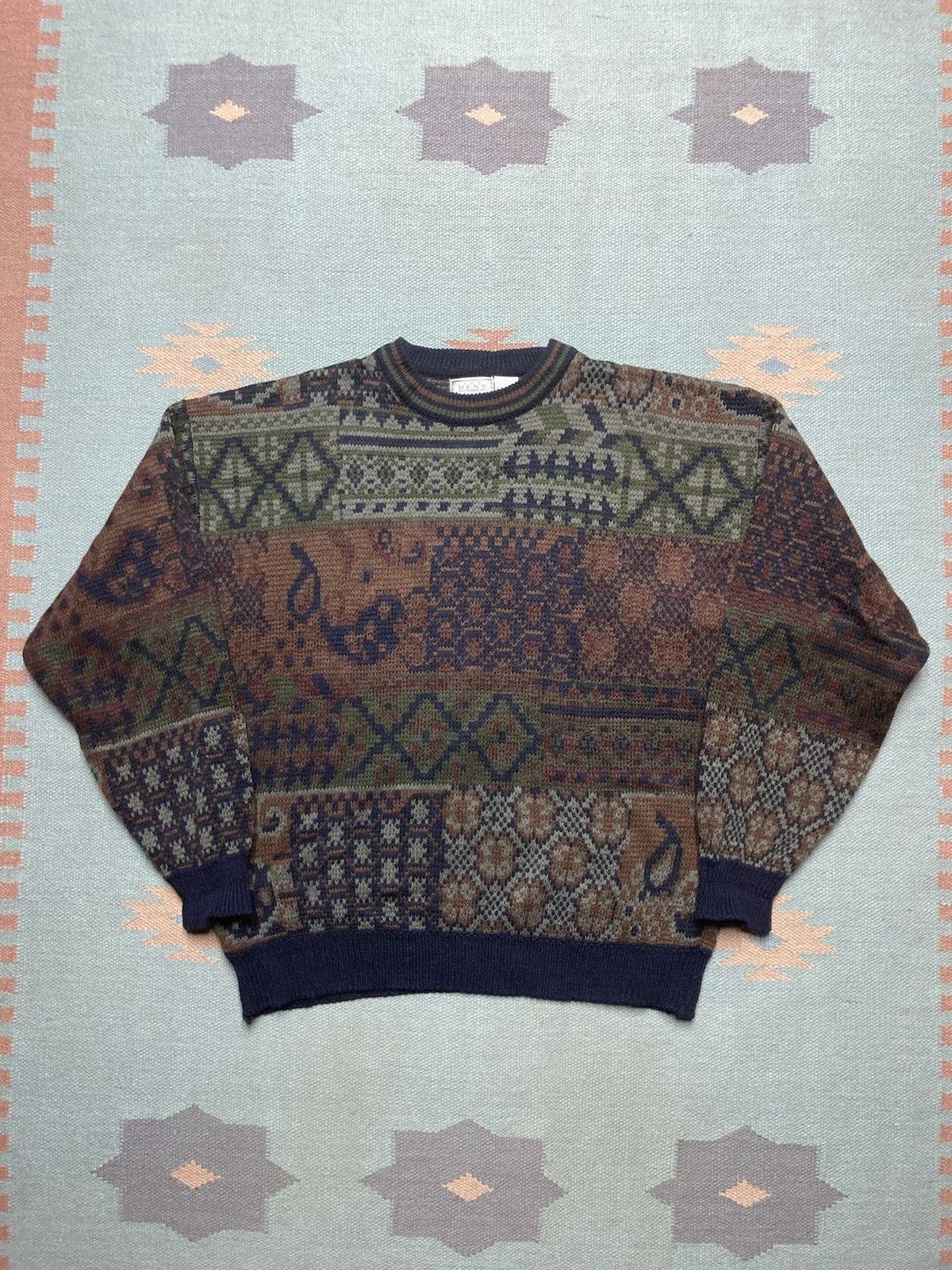 Vintage Vtg acrylic knit sweater sears geometric diamonds abstract L Size US L / EU 52-54 / 3 - 1 Thumbnail