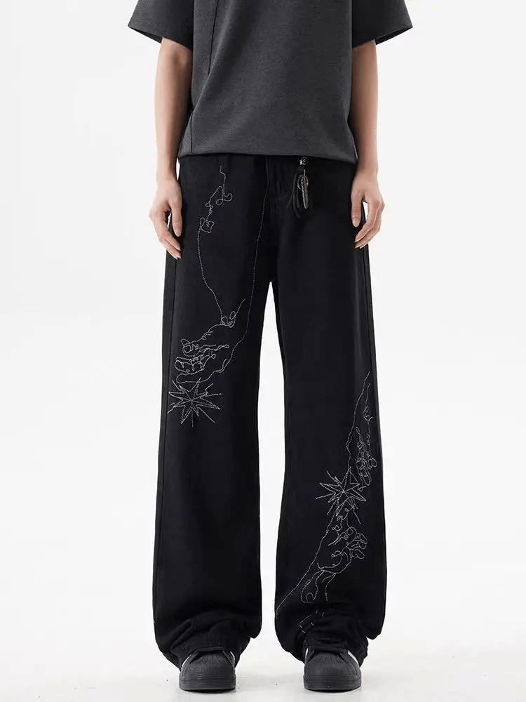 Japanese Brand × Jean Street hand-painted embroidered baggy jeans Size US 34 / EU 50 - 2 Thumbnail