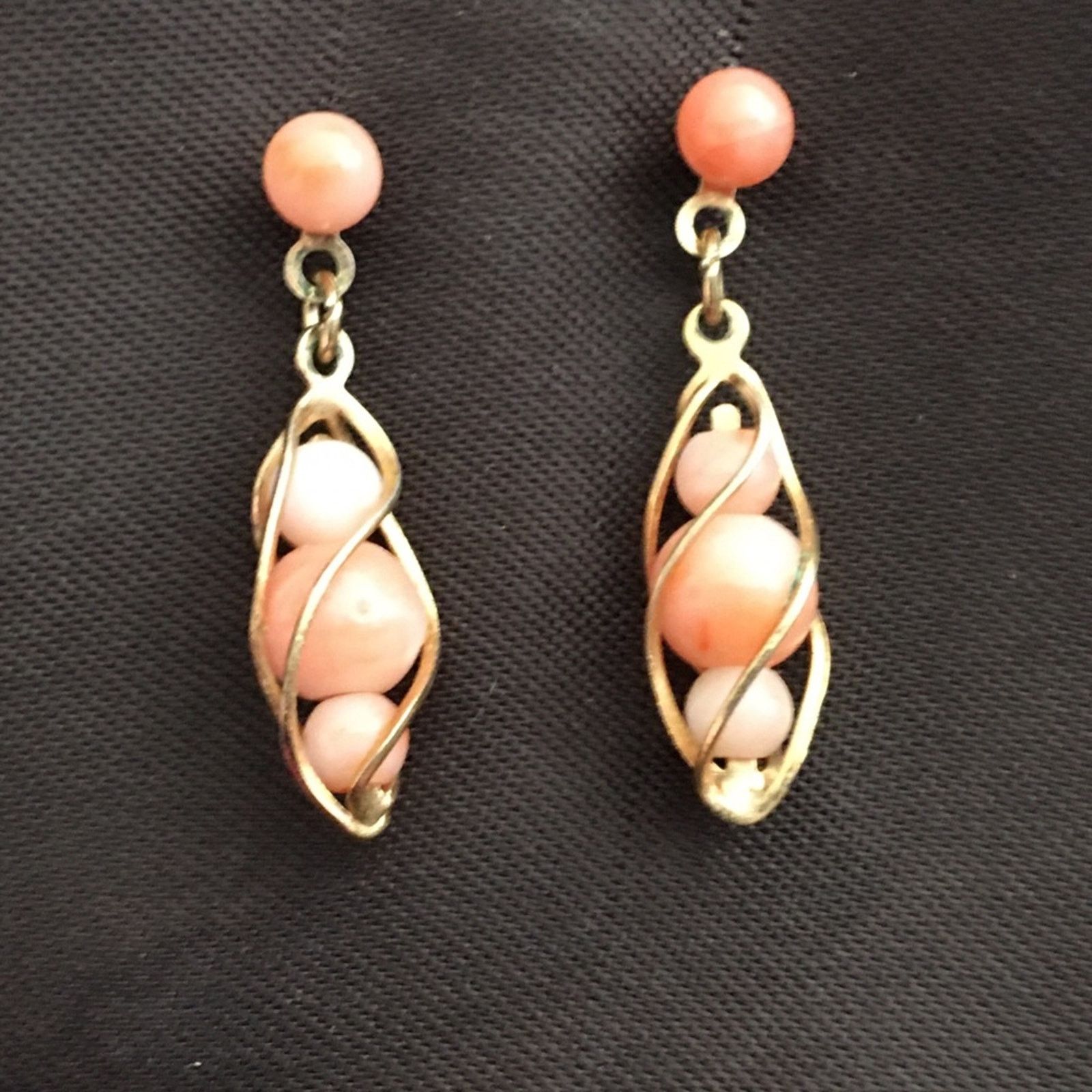 Vintage Vintage caged peach bead dangle pierced earrings Size ONE SIZE - 3 Thumbnail