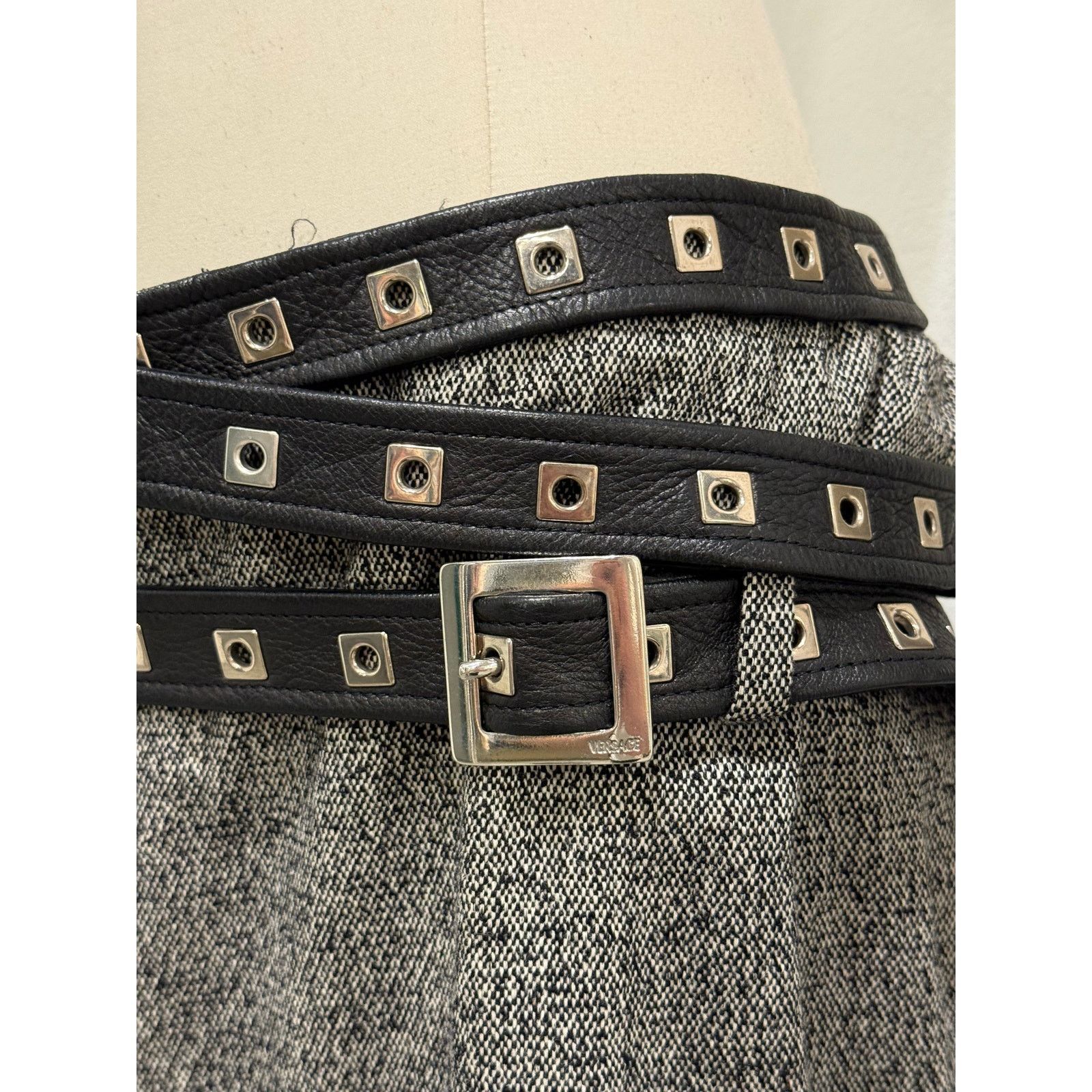 Versace 2000s Gianni Versace bondage studded wool skirt Size 32" / US 10 / IT 46 - 4 Thumbnail