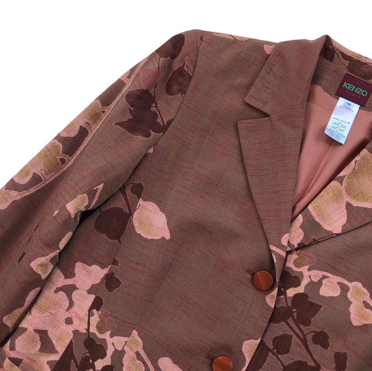Kenzo KENZO Paris Brown Floral Pattern Rayon Suit Blazer / Jacket Size M / US 6-8 / IT 42-44 - 16 Thumbnail