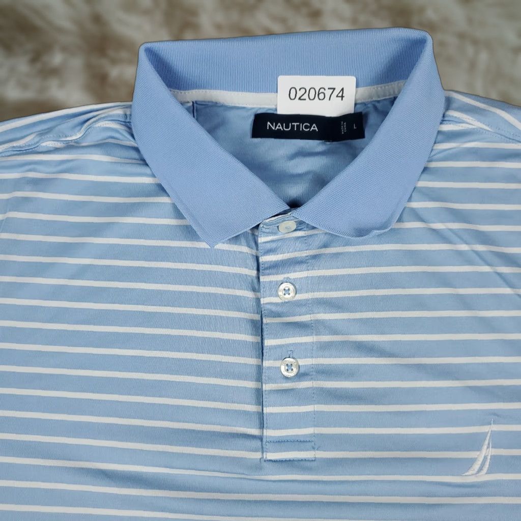 Nautica Nautica Polo Shirt L Blue Striped Short Sleeve Golf Casual Mens Size US L / EU 52-54 / 3 - 1 Thumbnail