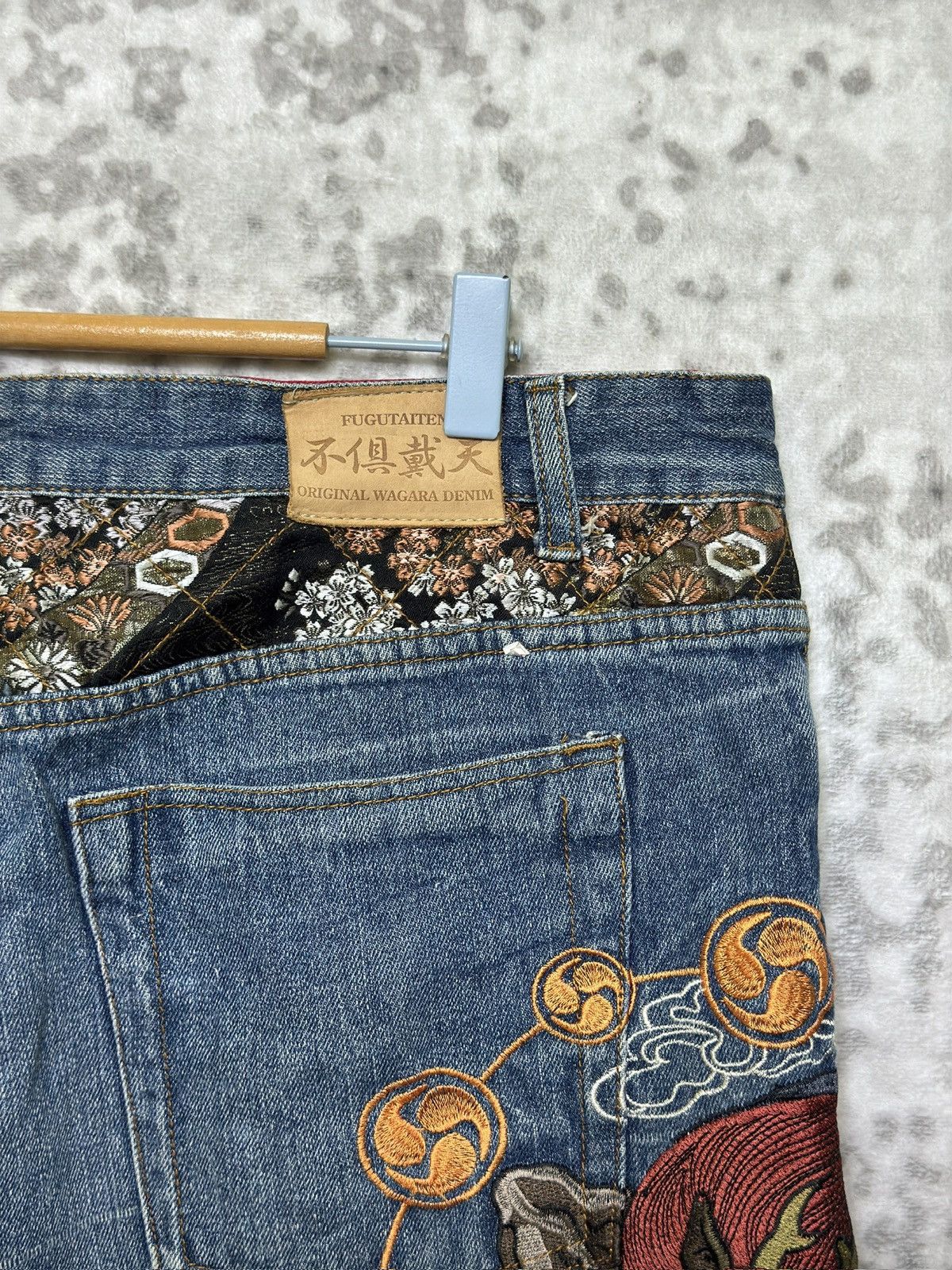 Japanese Brand Fugutaiten Y2K Japanese Embroidered Denim Fujin Raijin Size US 38 / EU 54 - 13 Thumbnail