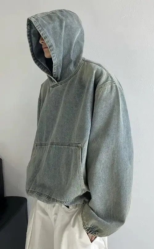 VIBE Outdoor retro fashion oversized washed denim hoodie Size US XL / EU 56 / 4 - 4 Thumbnail