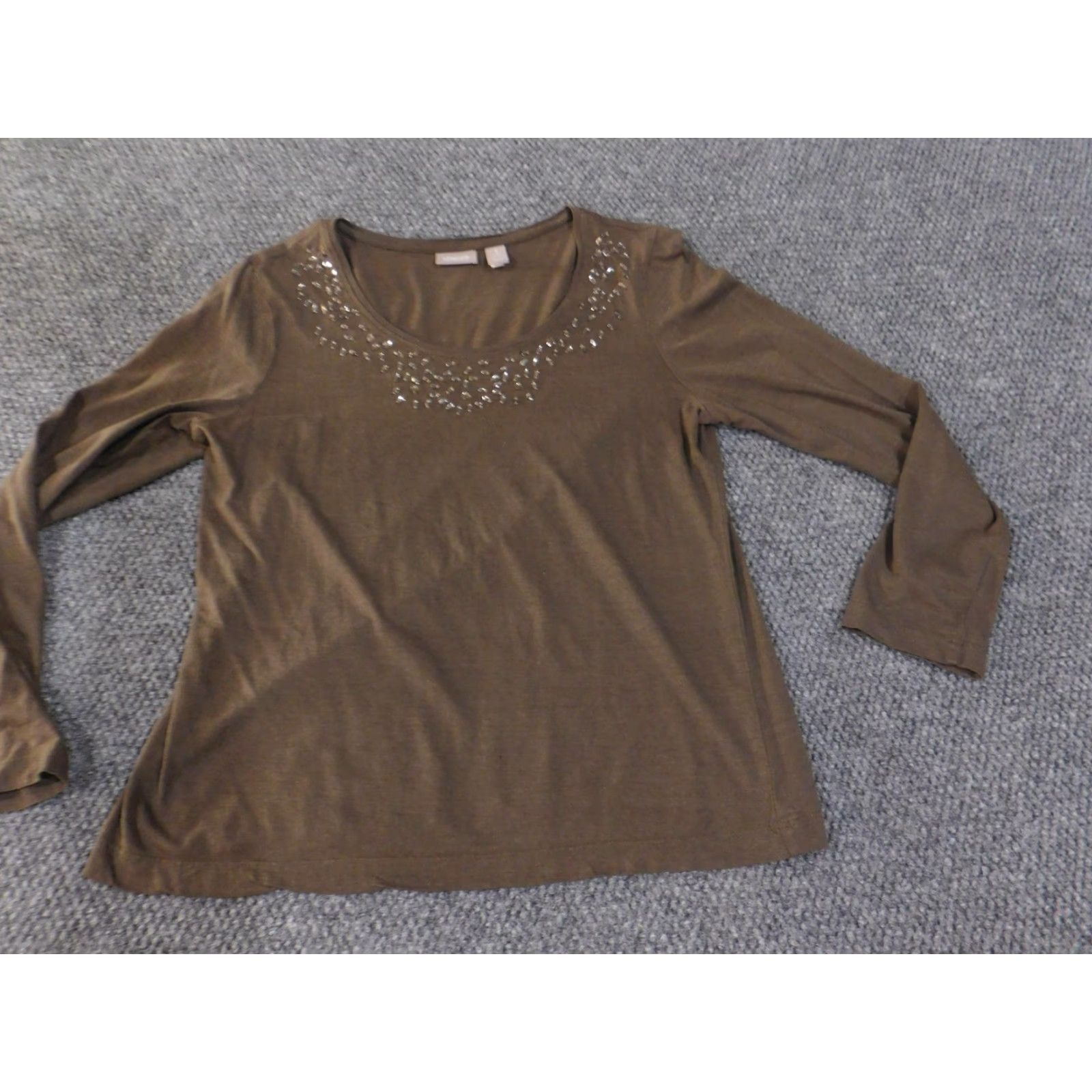 Vintage Chico's Shirt Womens Medium Brown Embellished Scoop Neck Long Sleeve Casual Size M / US 6-8 / IT 42-44 - 4 Thumbnail